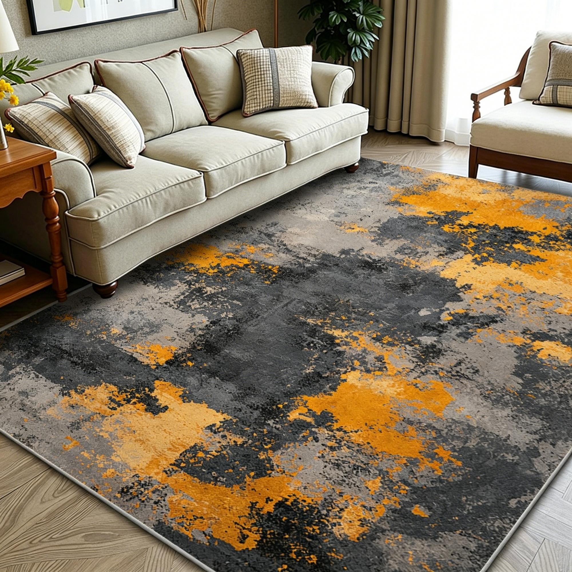 5' X 7' Light Cyan And Yellow Abstract Washable Area Rug Homeroots Home Decor