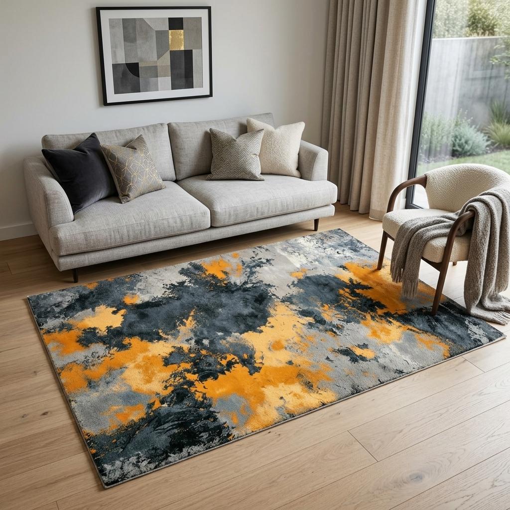 5' X 7' Light Cyan And Yellow Abstract Washable Area Rug Homeroots Home Decor