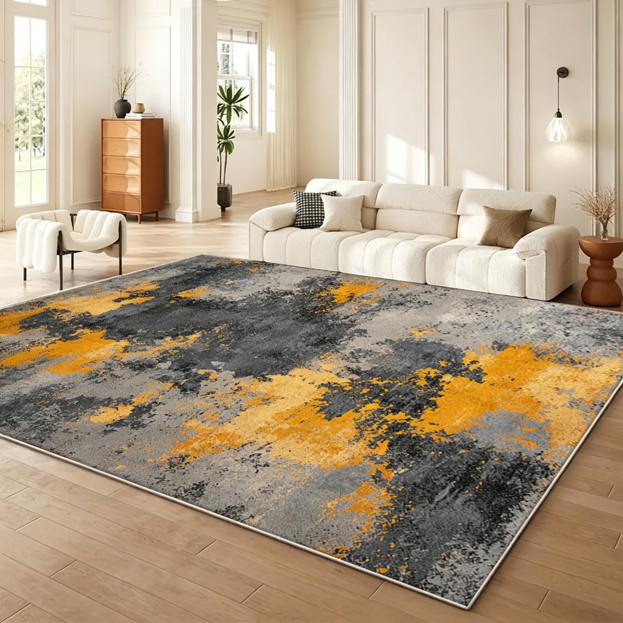 5' X 7' Light Cyan And Yellow Abstract Washable Area Rug Homeroots Home Decor