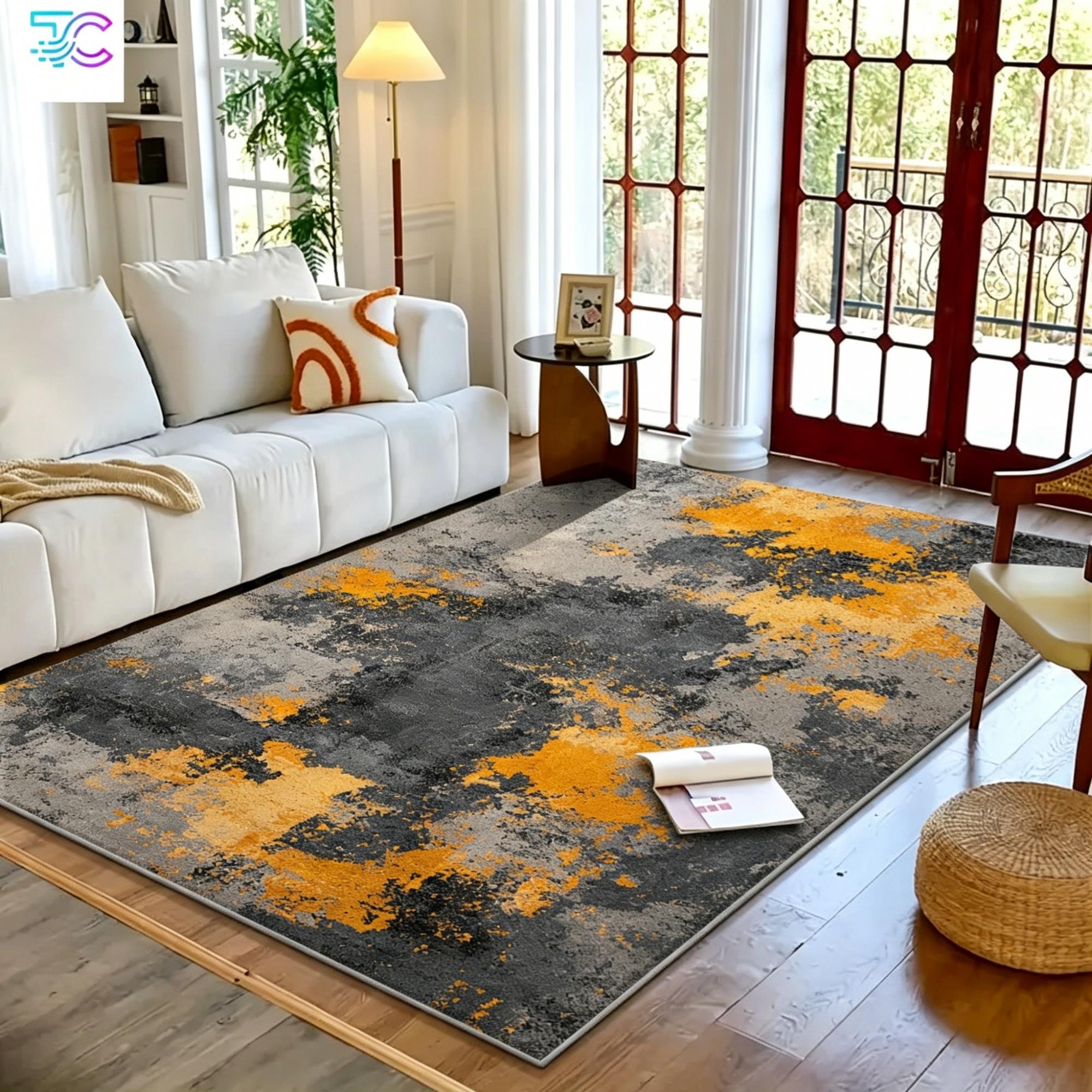 5' X 7' Light Cyan And Yellow Abstract Washable Area Rug Homeroots Home Decor