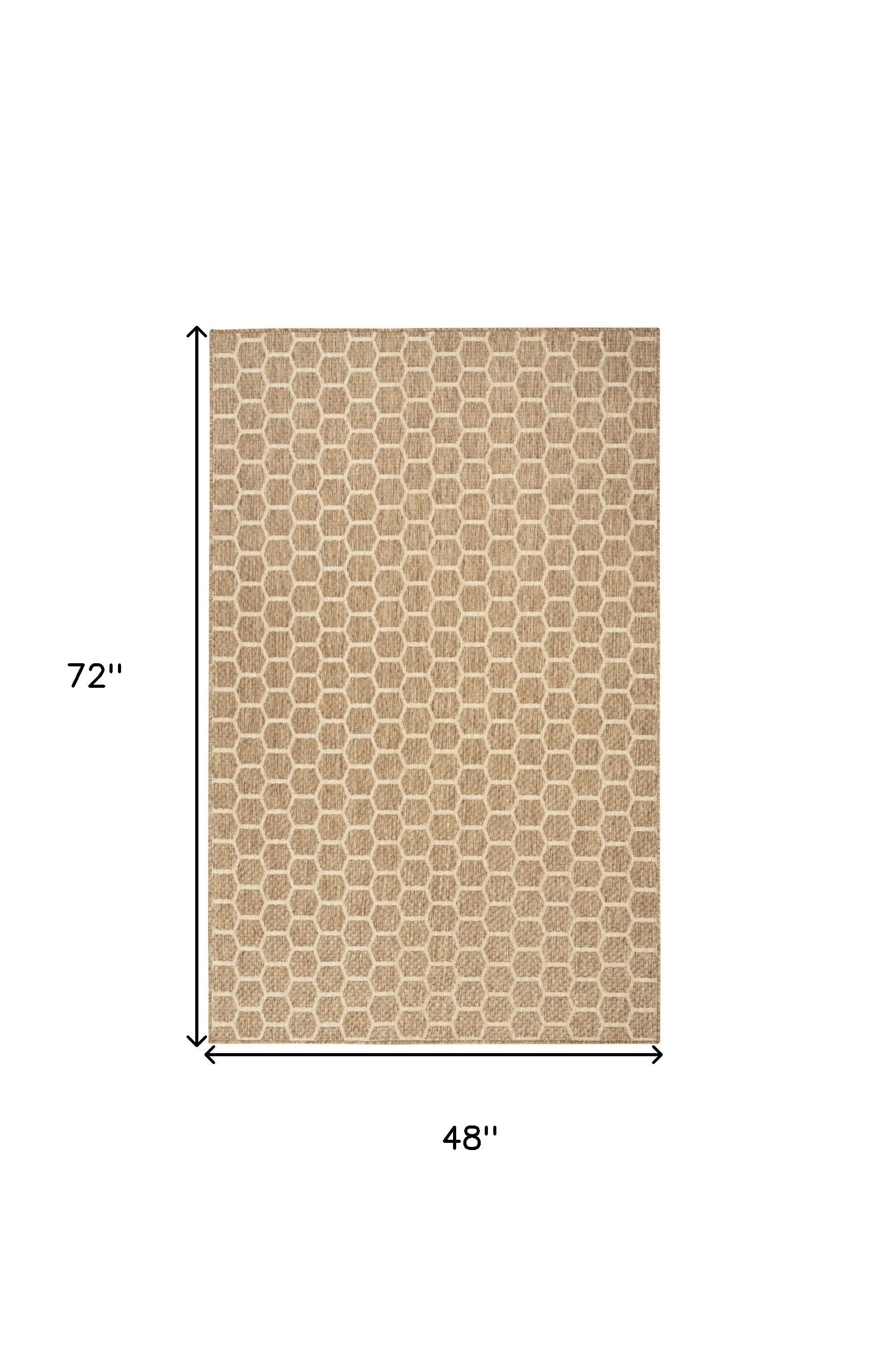 5' X 7' Natural And Beige Geometric Indoor Outdoor Area Rug Homeroots Outdoor