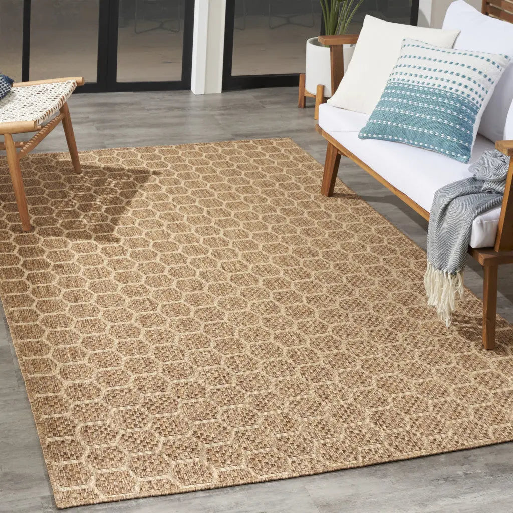 5' X 7' Natural And Beige Geometric Indoor Outdoor Area Rug Homeroots Outdoor