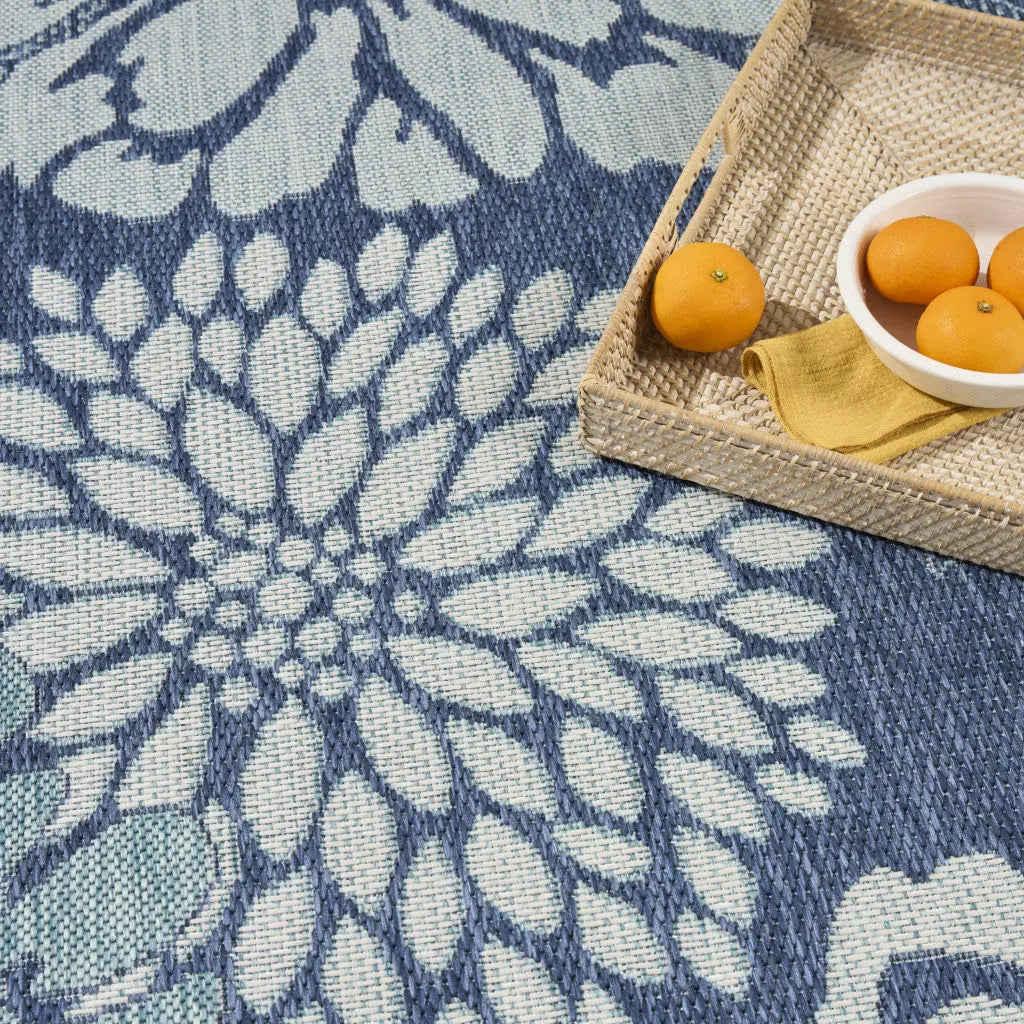 5' X 7' Navy Blue Floral Indoor Outdoor Area Rug Homeroots Outdoor