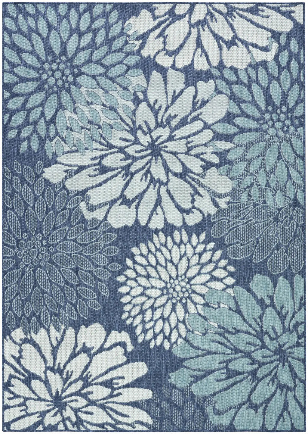 5' X 7' Navy Blue Floral Indoor Outdoor Area Rug Homeroots Outdoor