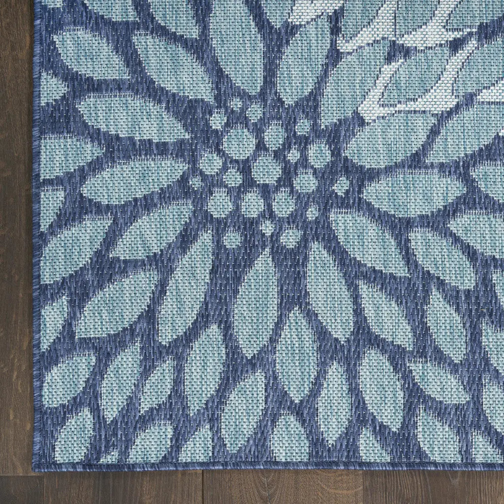 5' X 7' Navy Blue Floral Indoor Outdoor Area Rug Homeroots Outdoor