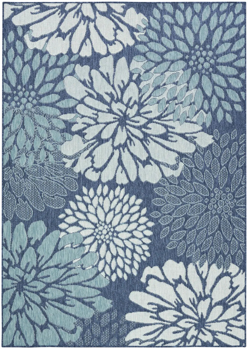5' X 7' Navy Blue Floral Indoor Outdoor Area Rug Homeroots Outdoor