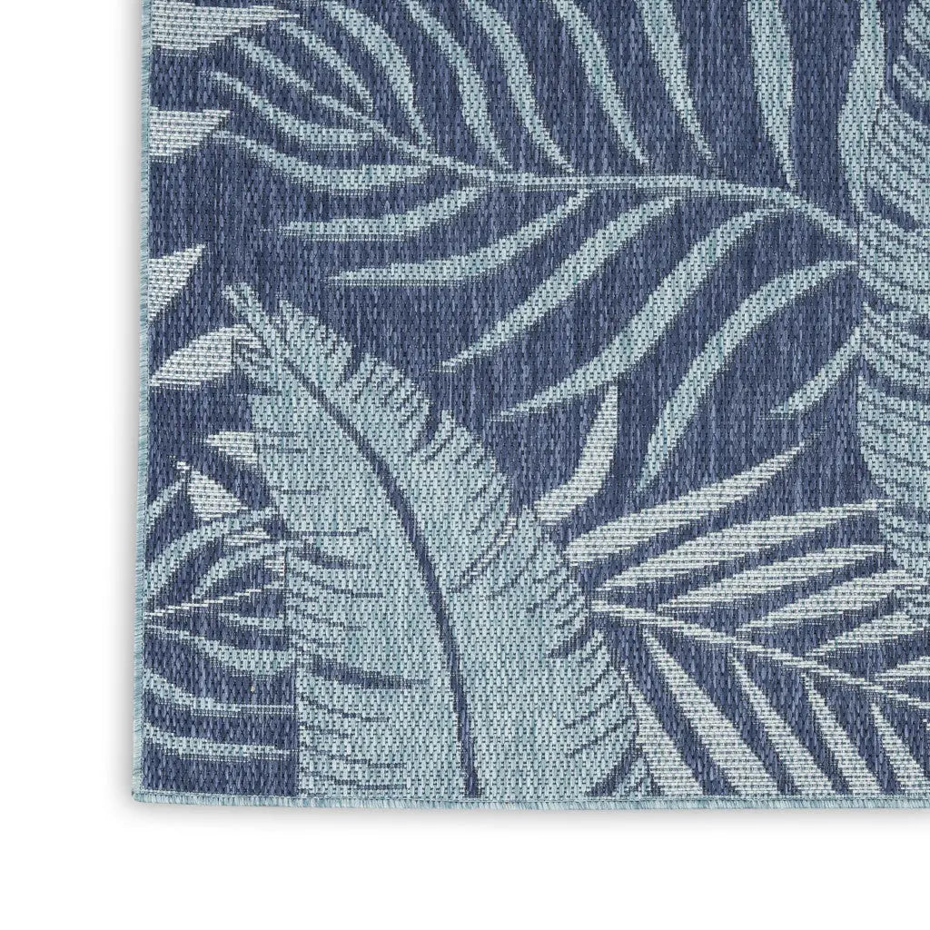 5' X 7' Navy Blue Sky Blue And Ivory Palm Leaf Indoor Outdoor Area Rug Homeroots Outdoor