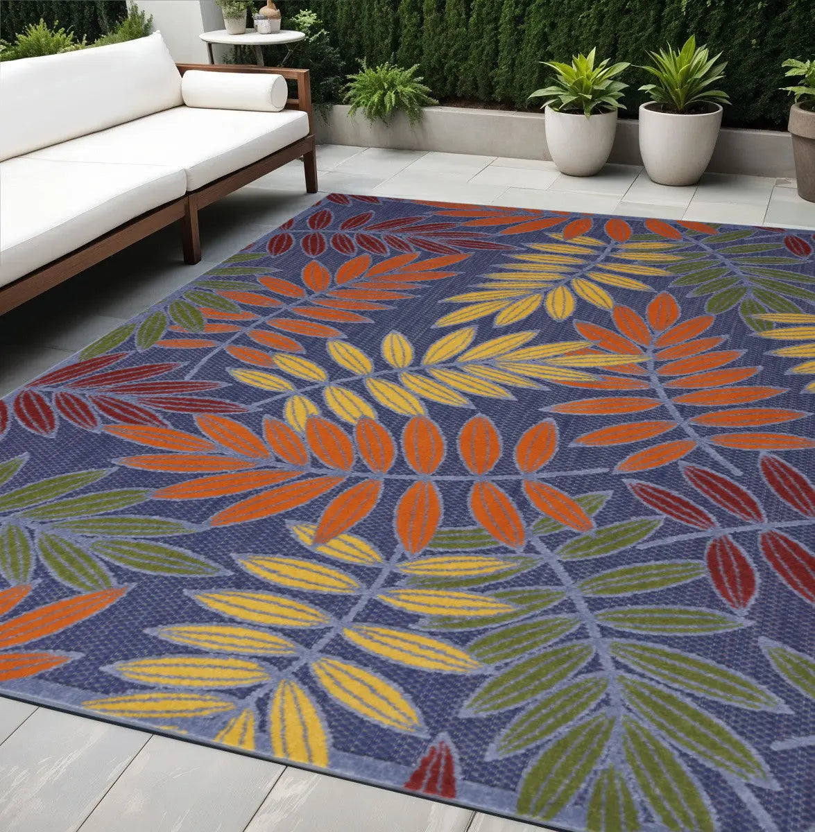 5' X 7' Orange Green And Blue Indoor Outdoor Area Rug Homeroots Outdoor