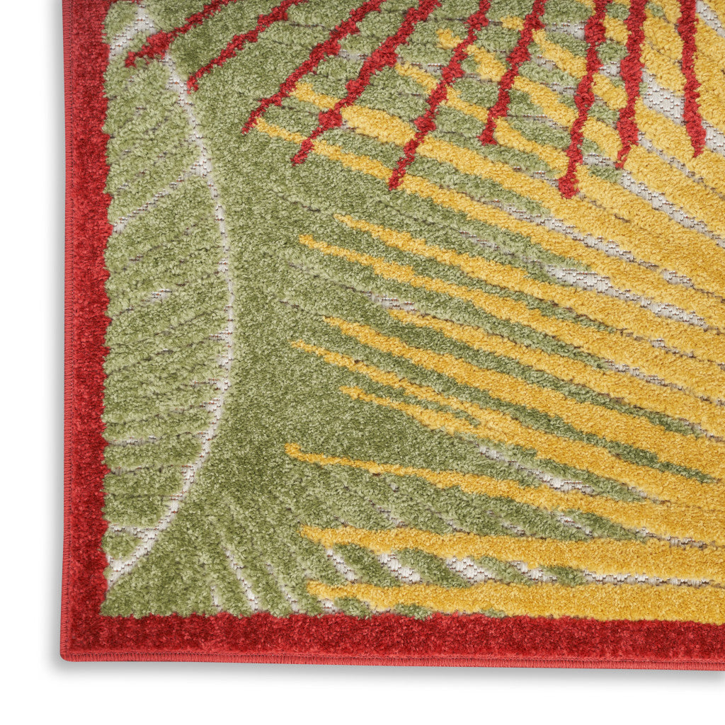 5' X 7' Orange Yellow Red Blue And Green Palm Leaf Indoor Outdoor Area Rug - GreatEagleInc