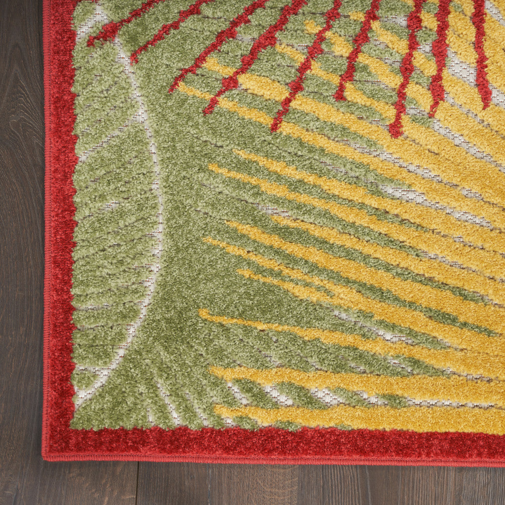 5' X 7' Orange Yellow Red Blue And Green Palm Leaf Indoor Outdoor Area Rug - GreatEagleInc