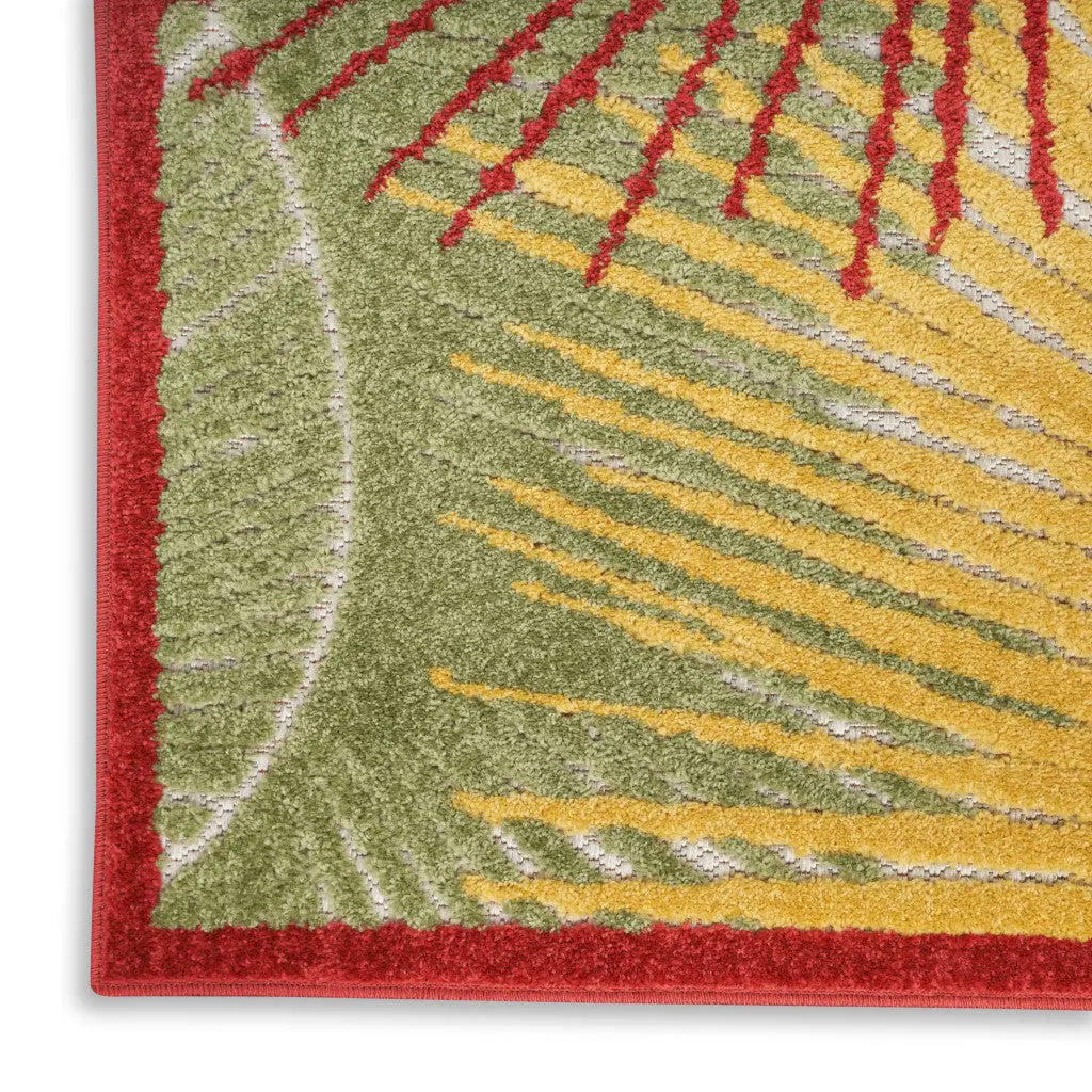 5' X 7' Orange Yellow Red Blue And Green Palm Leaf Indoor Outdoor Area Rug - GreatEagleInc