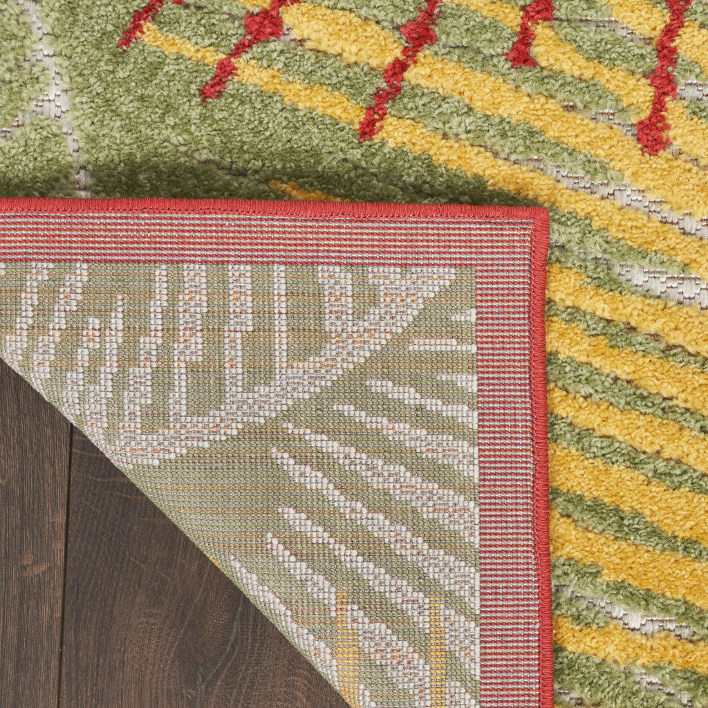 5' X 7' Orange Yellow Red Blue And Green Palm Leaf Indoor Outdoor Area Rug - GreatEagleInc