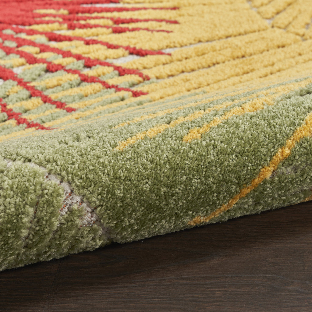 5' X 7' Orange Yellow Red Blue And Green Palm Leaf Indoor Outdoor Area Rug - GreatEagleInc