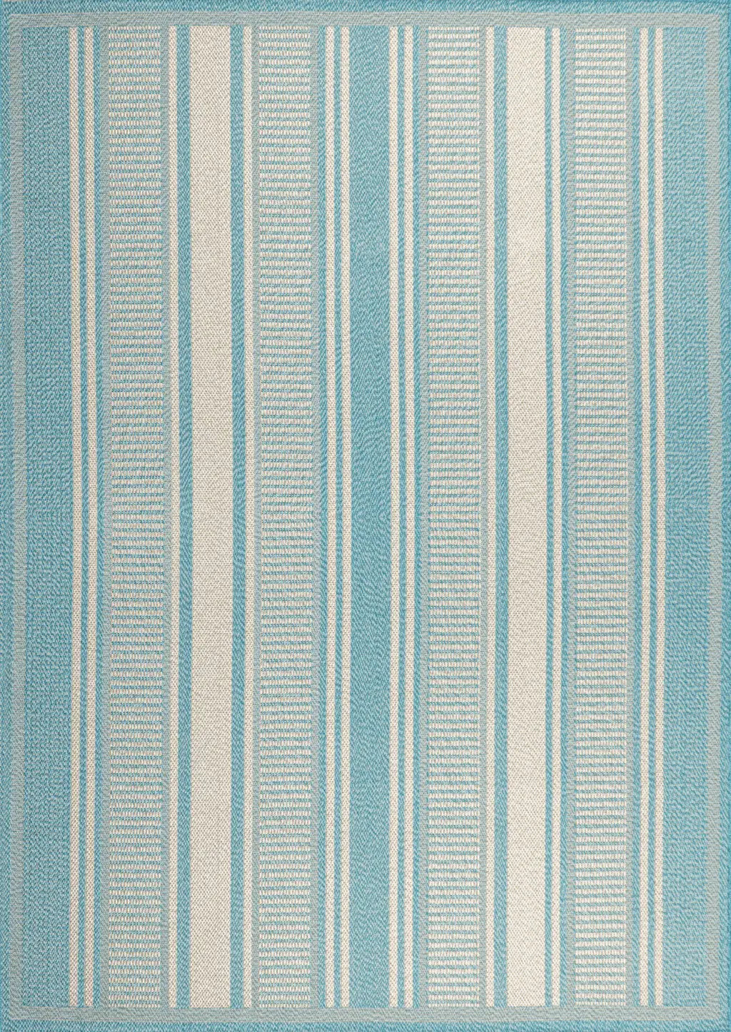 5' X 8' Aqua And Beige Striped Indoor Outdoor Area Rug Homeroots Outdoor