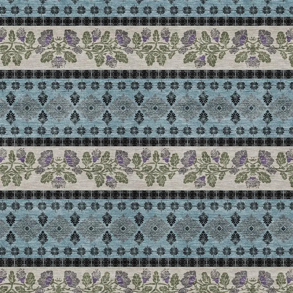 5' X 8' Aqua And Charcoal Striped Washable Indoor Outdoor Area Rug Homeroots Outdoor