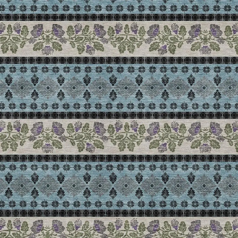 5' X 8' Aqua And Charcoal Striped Washable Indoor Outdoor Area Rug Homeroots Outdoor