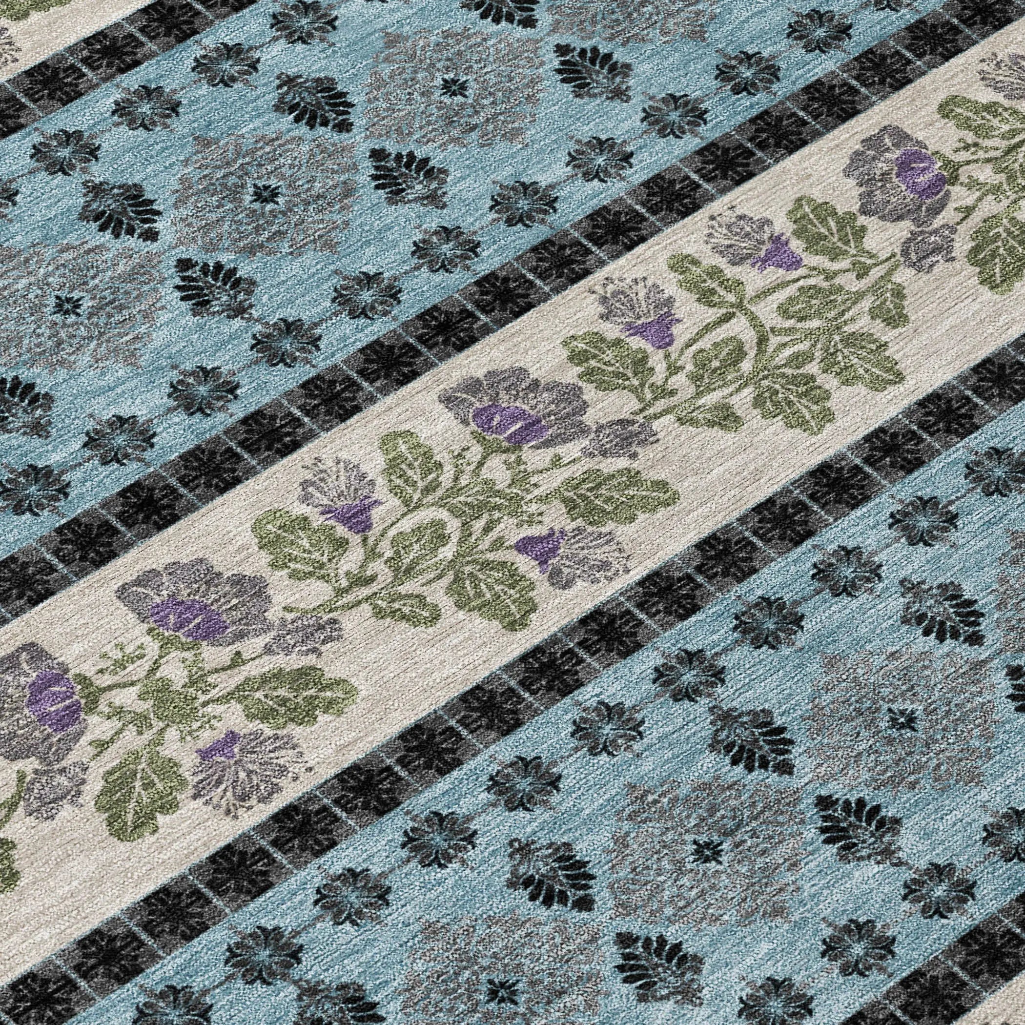 5' X 8' Aqua And Charcoal Striped Washable Indoor Outdoor Area Rug Homeroots Outdoor