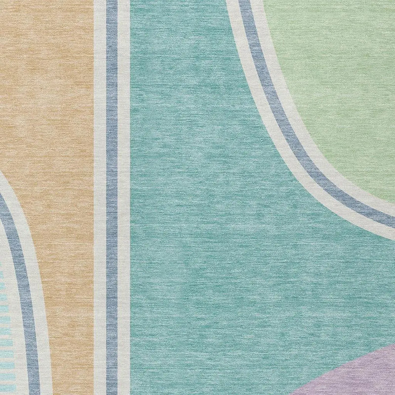 5' X 8' Aqua And Copper Geometric Washable Indoor Outdoor Area Rug Homeroots Outdoor