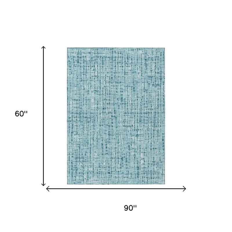 5' X 8' Aqua And Teal Blue Abstract Washable Indoor Outdoor Area Rug Homeroots Outdoor