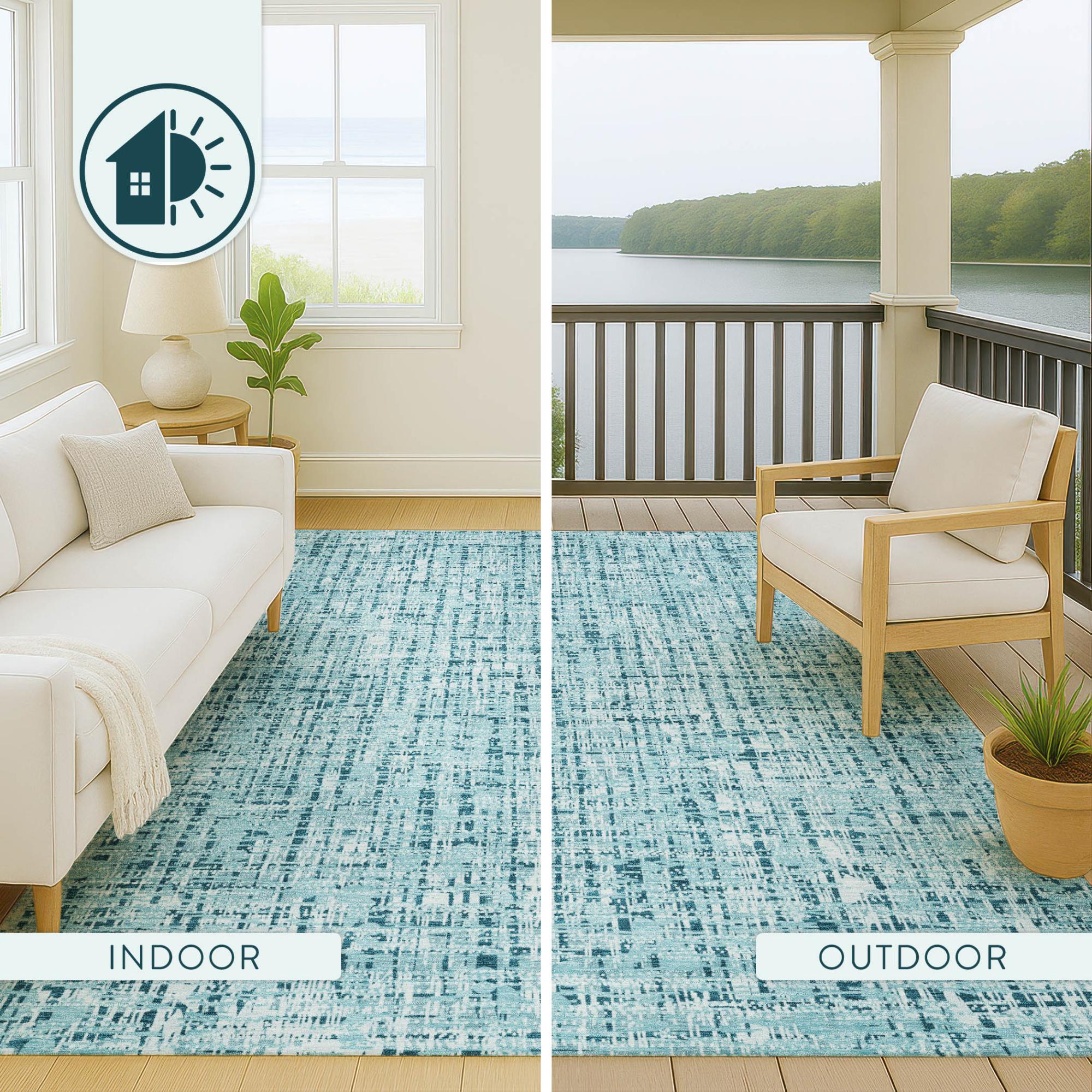 5' X 8' Aqua And Teal Blue Abstract Washable Indoor Outdoor Area Rug Homeroots Outdoor