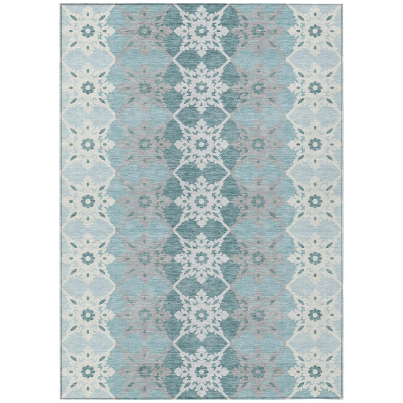 5' X 8' Aqua And Teal Blue Floral Medallion Washable Indoor Outdoor Area Rug Homeroots Outdoor