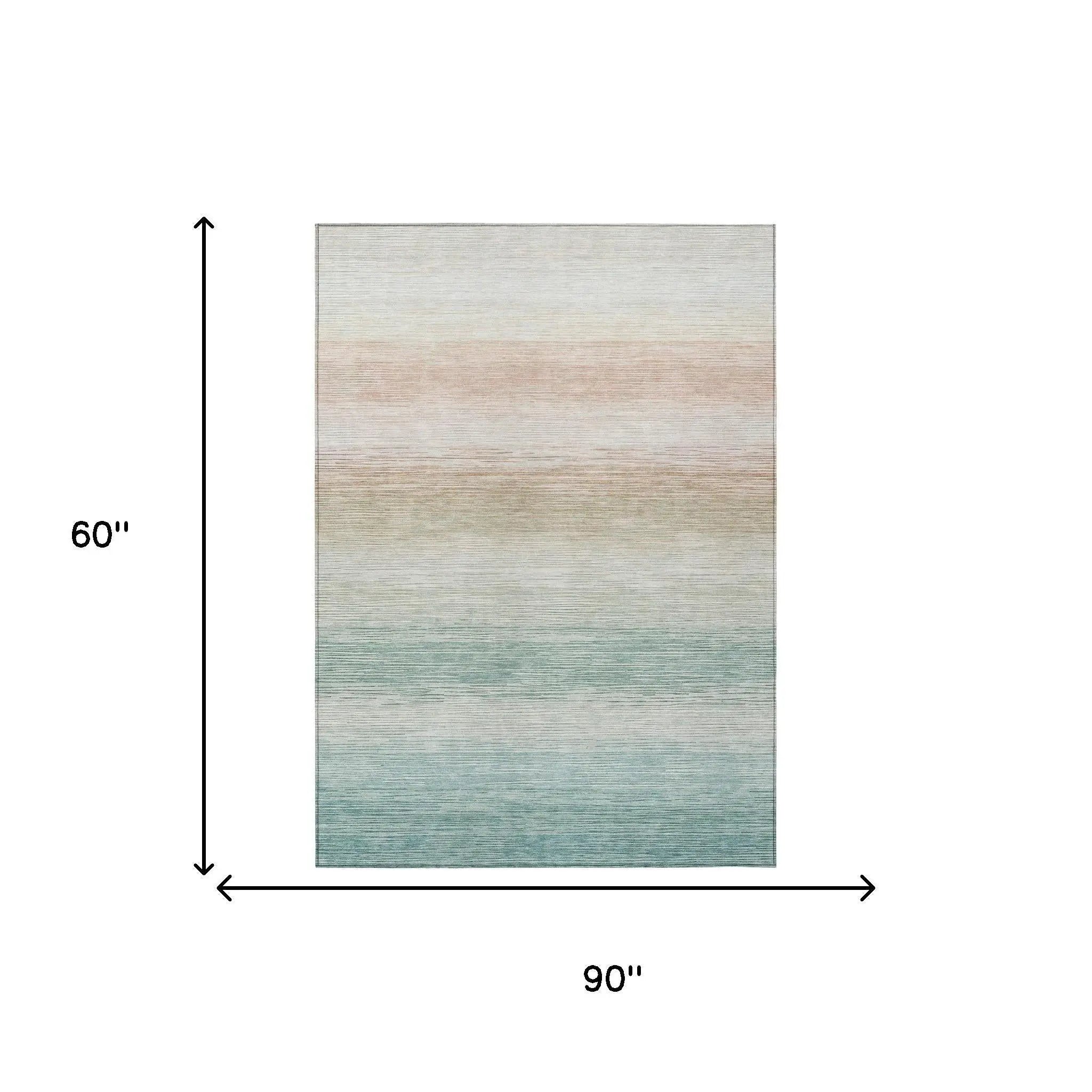5' X 8' Aqua And Teal Blue Striped Washable Indoor Outdoor Area Rug Homeroots Outdoor