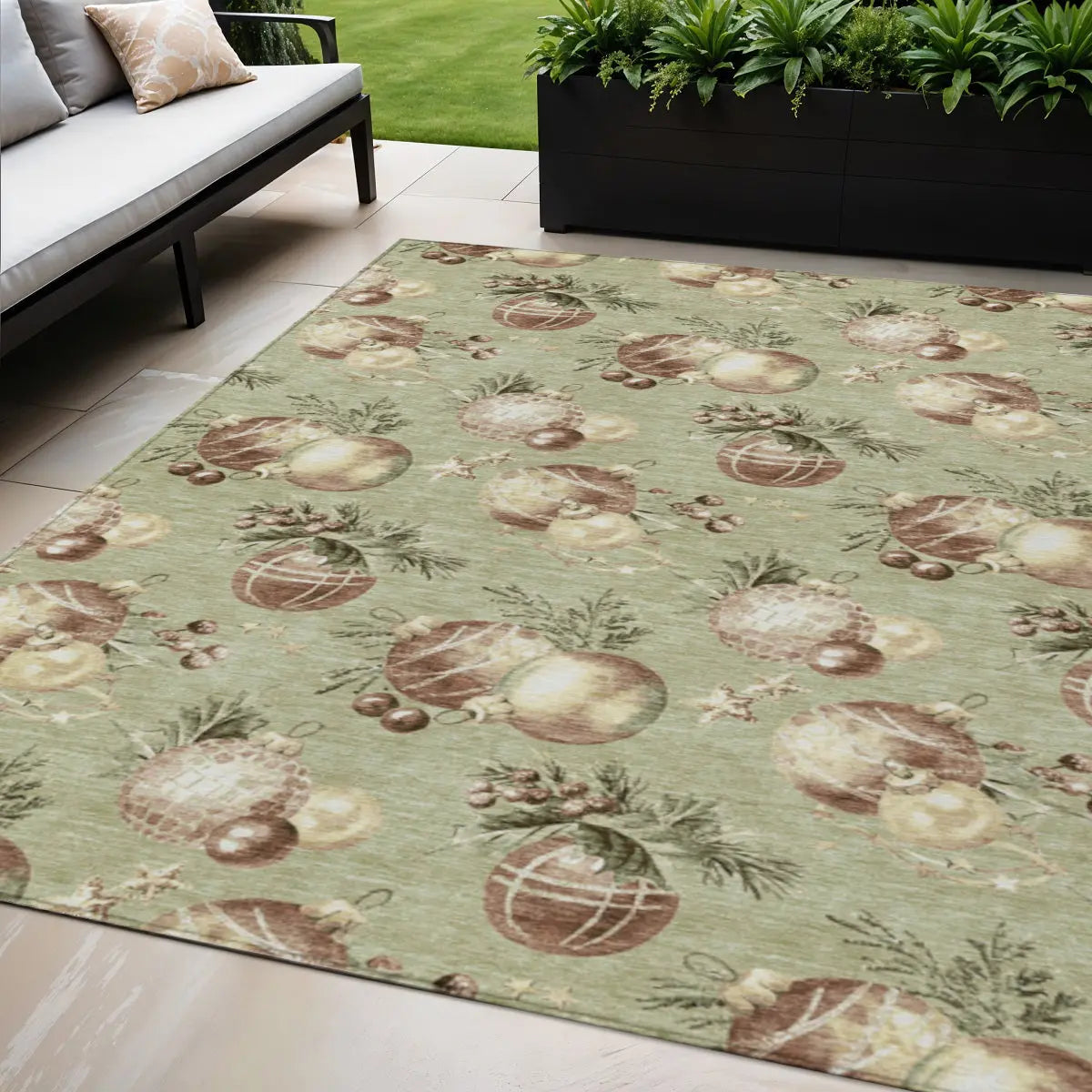 5' X 8' Artichoke Green Brown And Beige Stars Washable Indoor Outdoor Area Rug Homeroots Outdoor