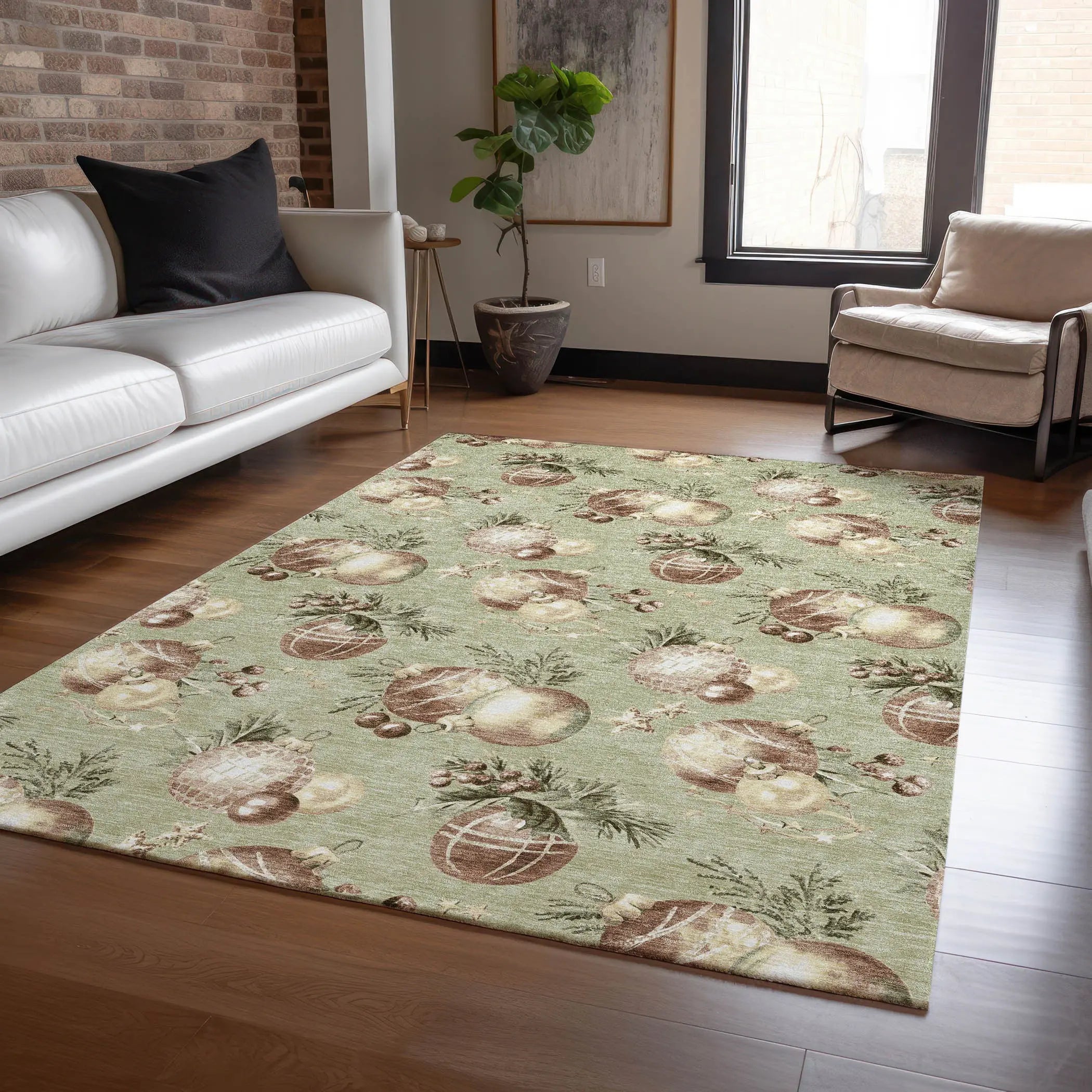5' X 8' Artichoke Green Brown And Beige Stars Washable Indoor Outdoor Area Rug Homeroots Outdoor