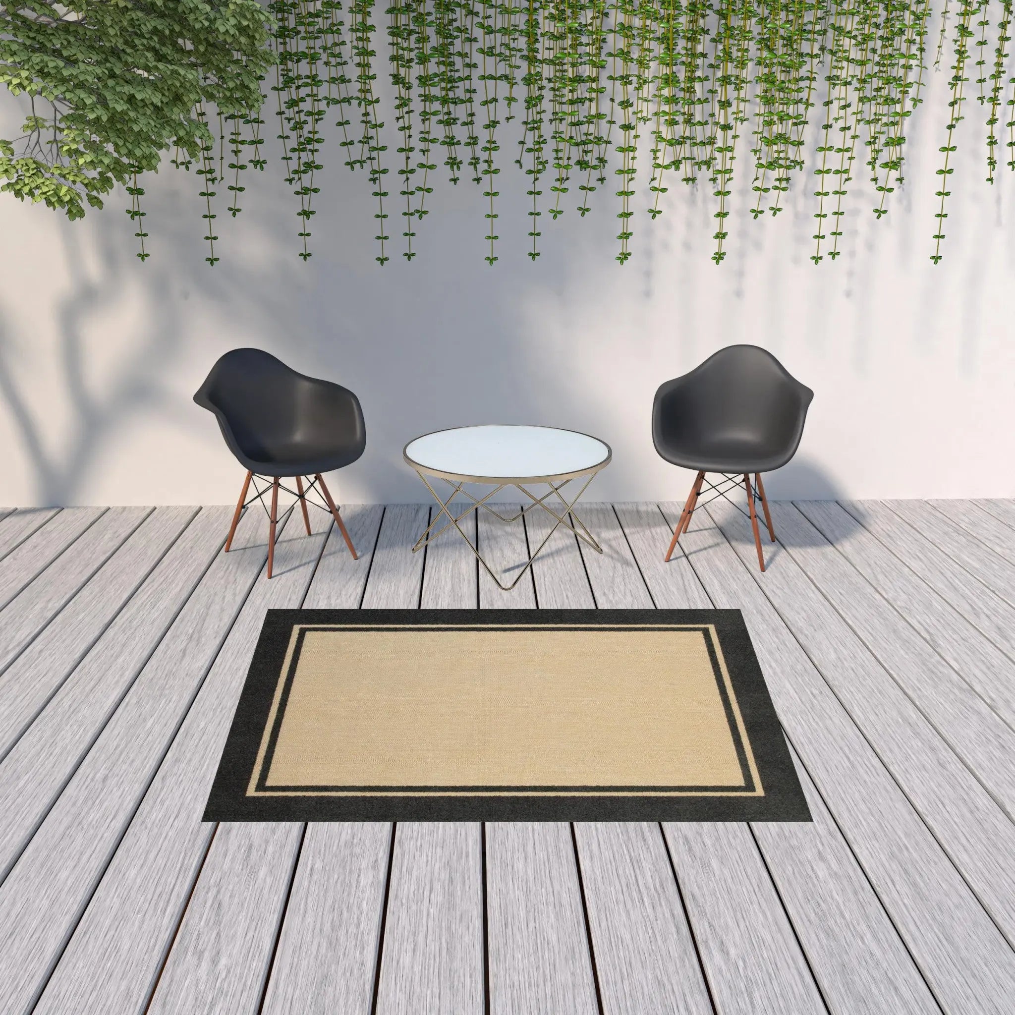 5' X 8' Beige And Black Indoor Outdoor Area Rug Homeroots Outdoor
