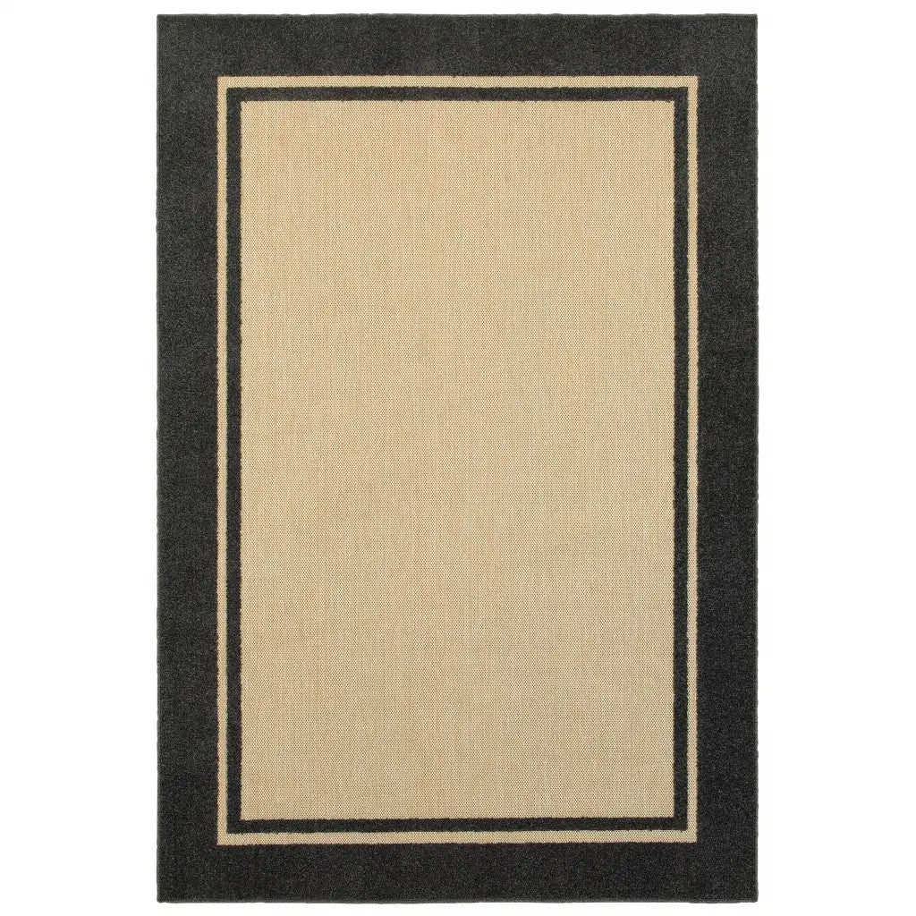5' X 8' Beige And Black Indoor Outdoor Area Rug Homeroots Outdoor