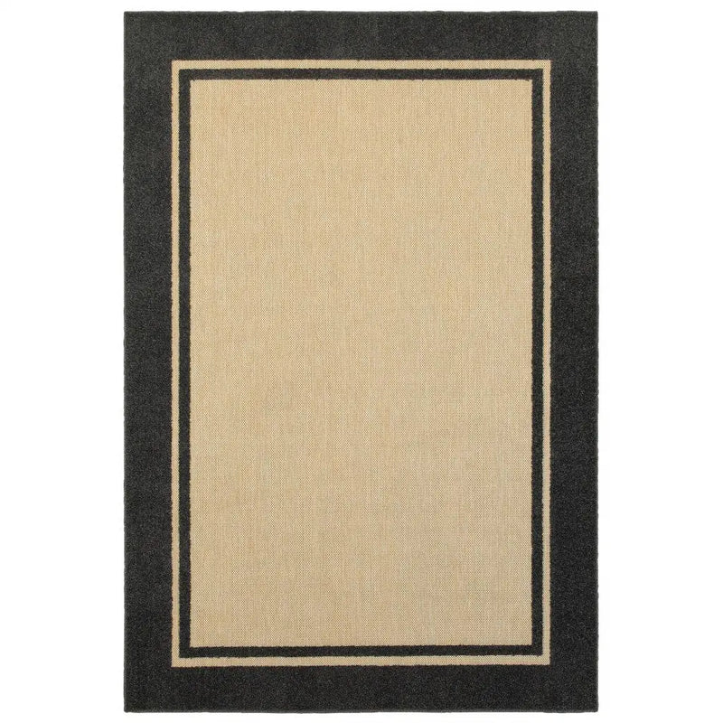 5' X 8' Beige And Black Indoor Outdoor Area Rug Homeroots Outdoor