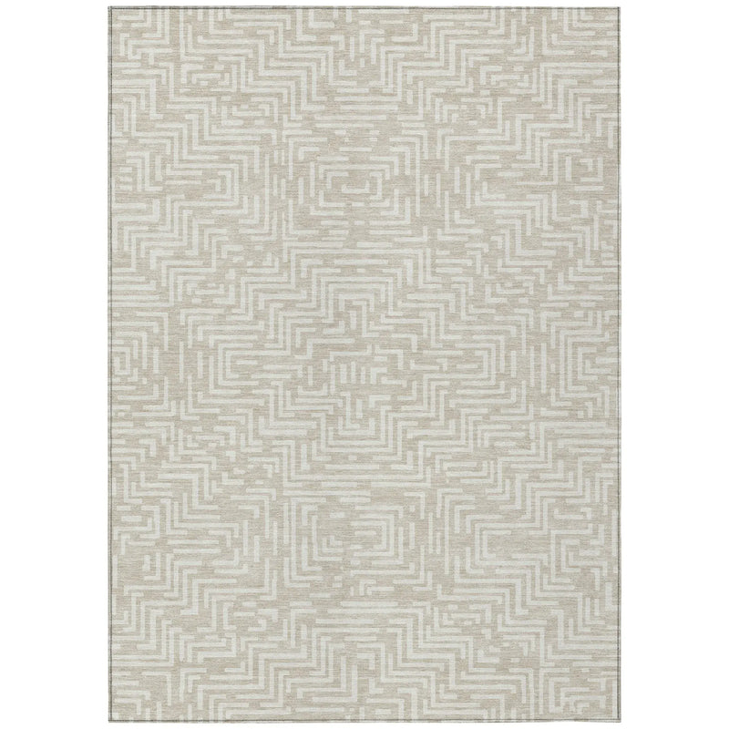5' X 8' Beige And Blue Geometric Washable Indoor Outdoor Area Rug Homeroots Outdoor
