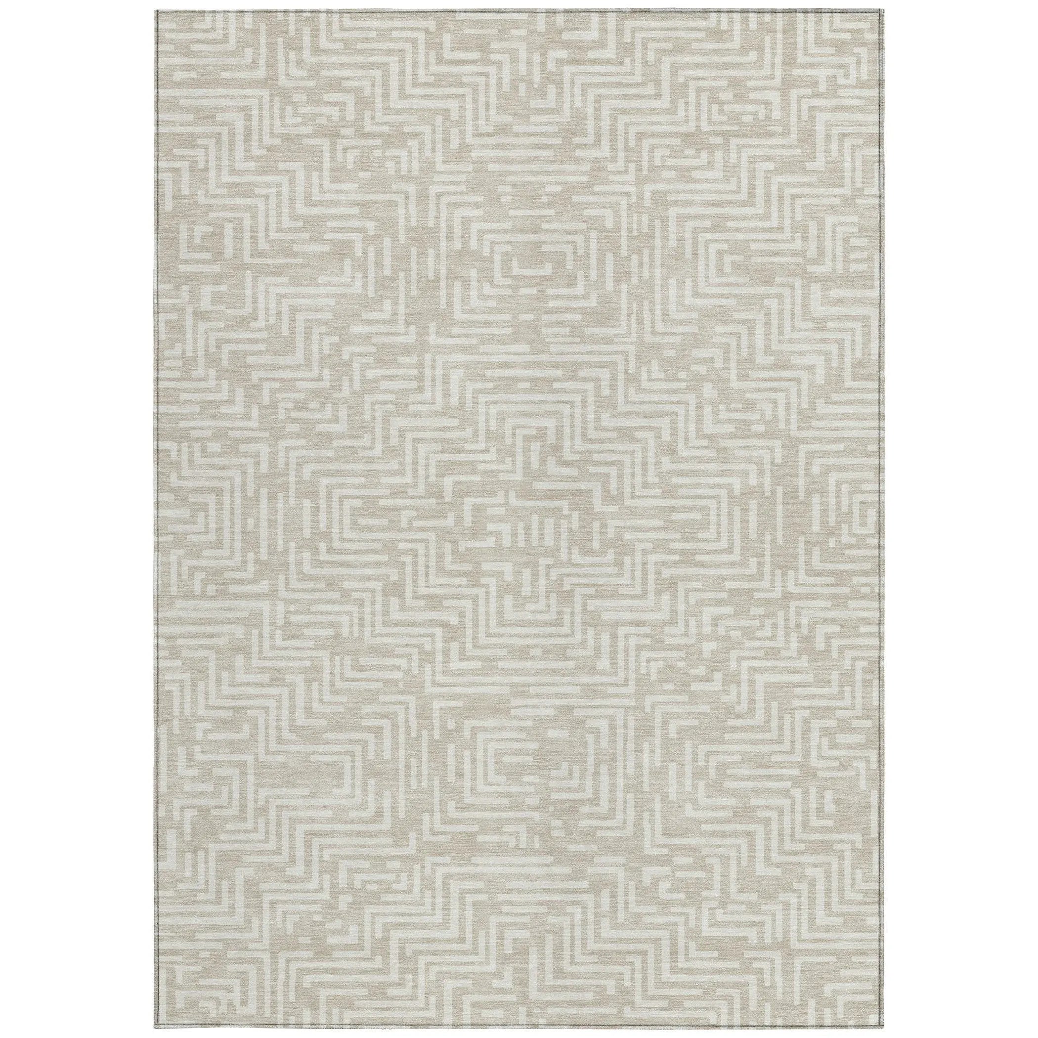 5' X 8' Beige And Blue Geometric Washable Indoor Outdoor Area Rug Homeroots Outdoor