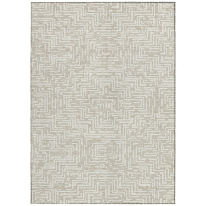 5' X 8' Beige And Blue Geometric Washable Indoor Outdoor Area Rug Homeroots Outdoor