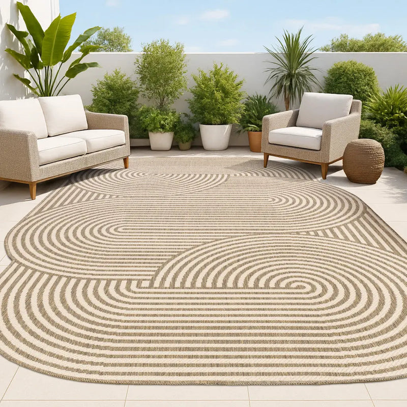 5' X 8' Beige And Brown Abstract Indoor Outdoor Area Rug Homeroots Outdoor