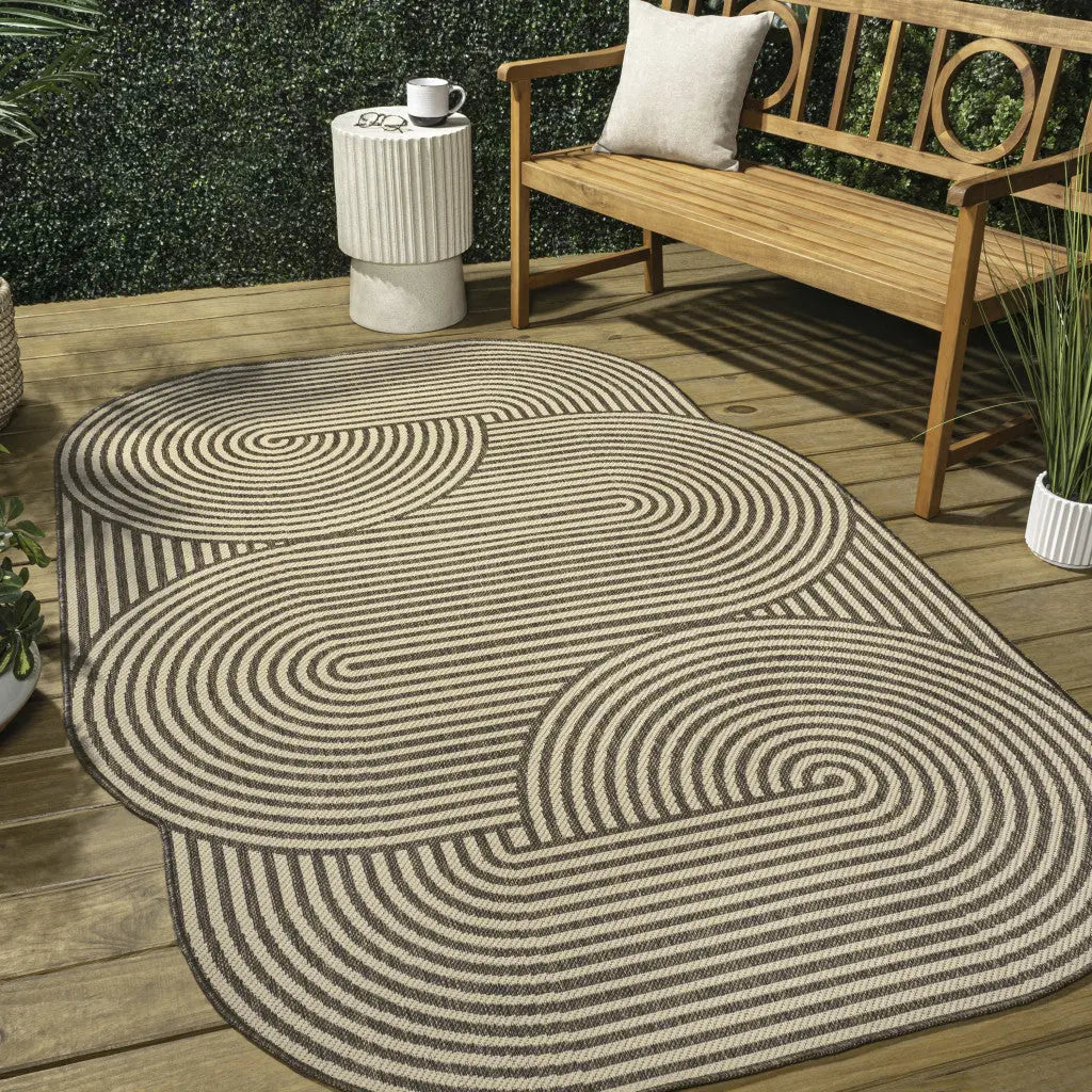 5' X 8' Beige And Brown Abstract Indoor Outdoor Area Rug Homeroots Outdoor