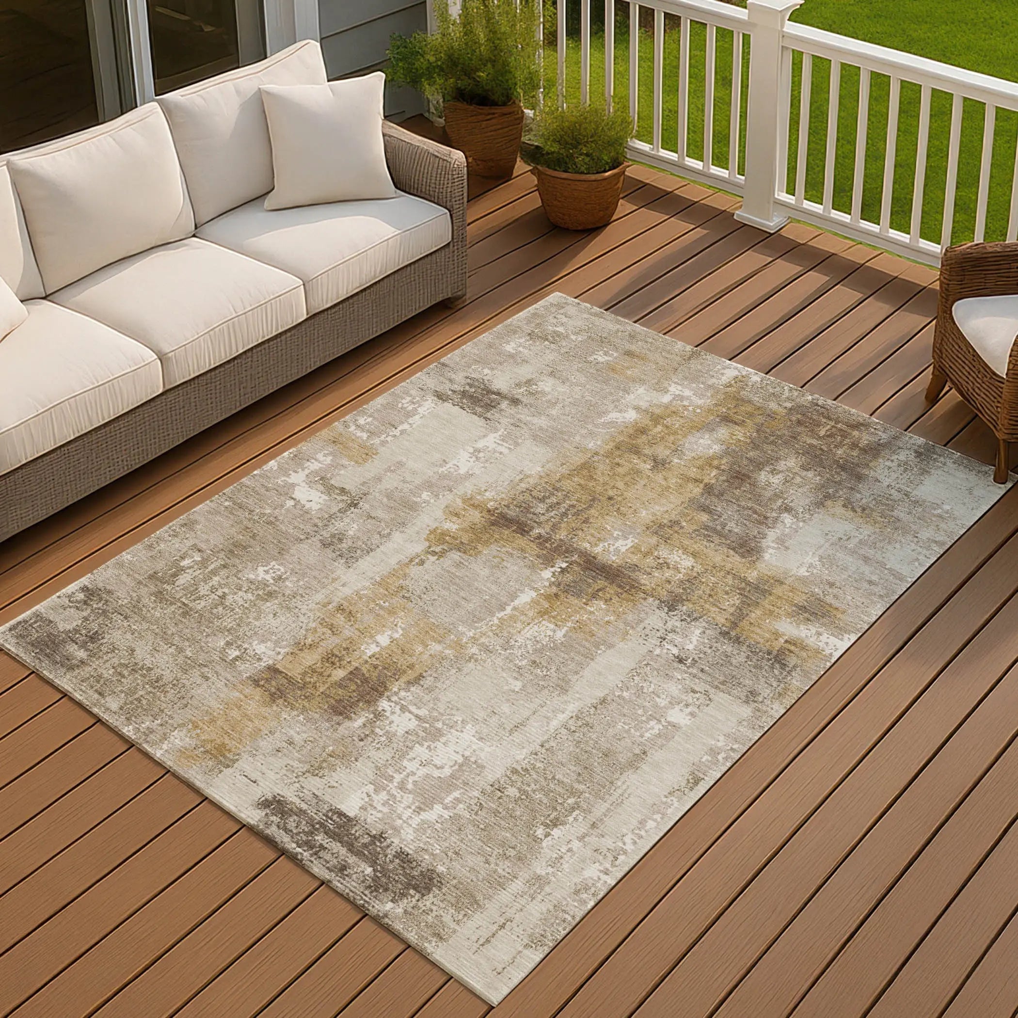5' X 8' Beige And Brown Abstract Washable Indoor Outdoor Area Rug Homeroots Outdoor