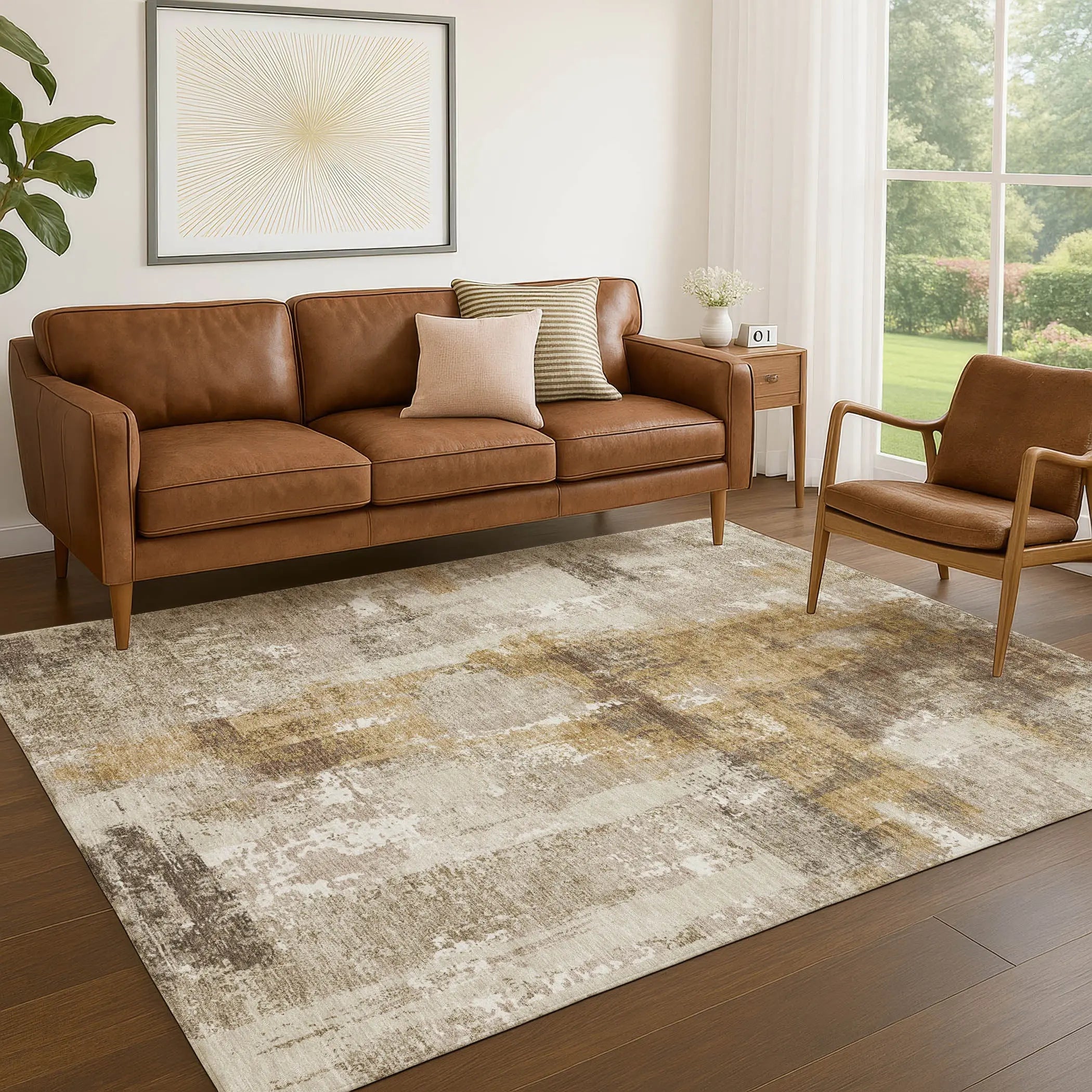 5' X 8' Beige And Brown Abstract Washable Indoor Outdoor Area Rug Homeroots Outdoor