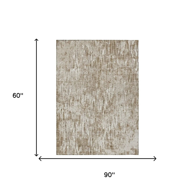 5' X 8' Beige And Brown Abstract Washable Indoor Outdoor Area Rug Homeroots Outdoor