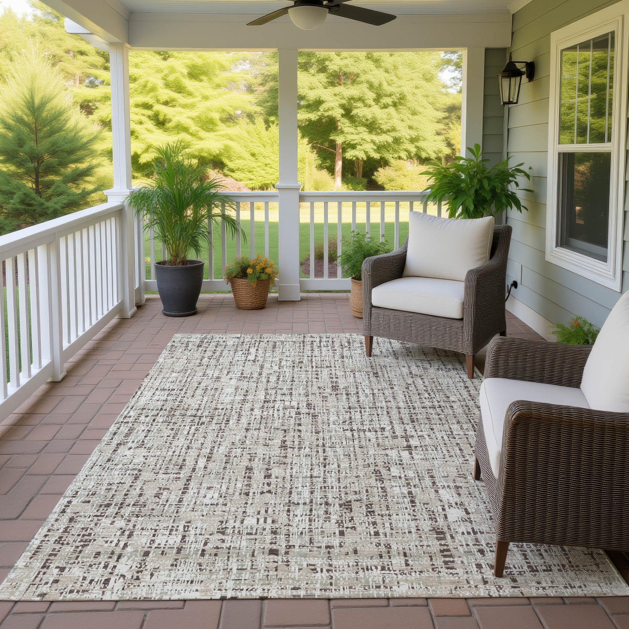 5' X 8' Beige And Brown Abstract Washable Indoor Outdoor Area Rug Homeroots Outdoor