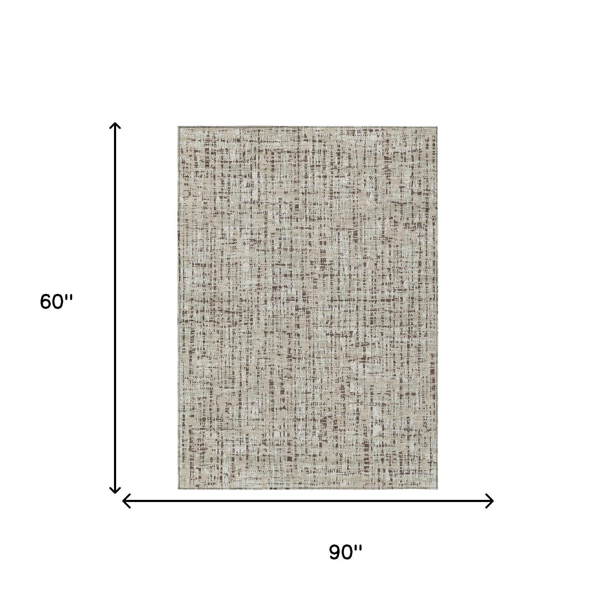 5' X 8' Beige And Brown Abstract Washable Indoor Outdoor Area Rug Homeroots Outdoor