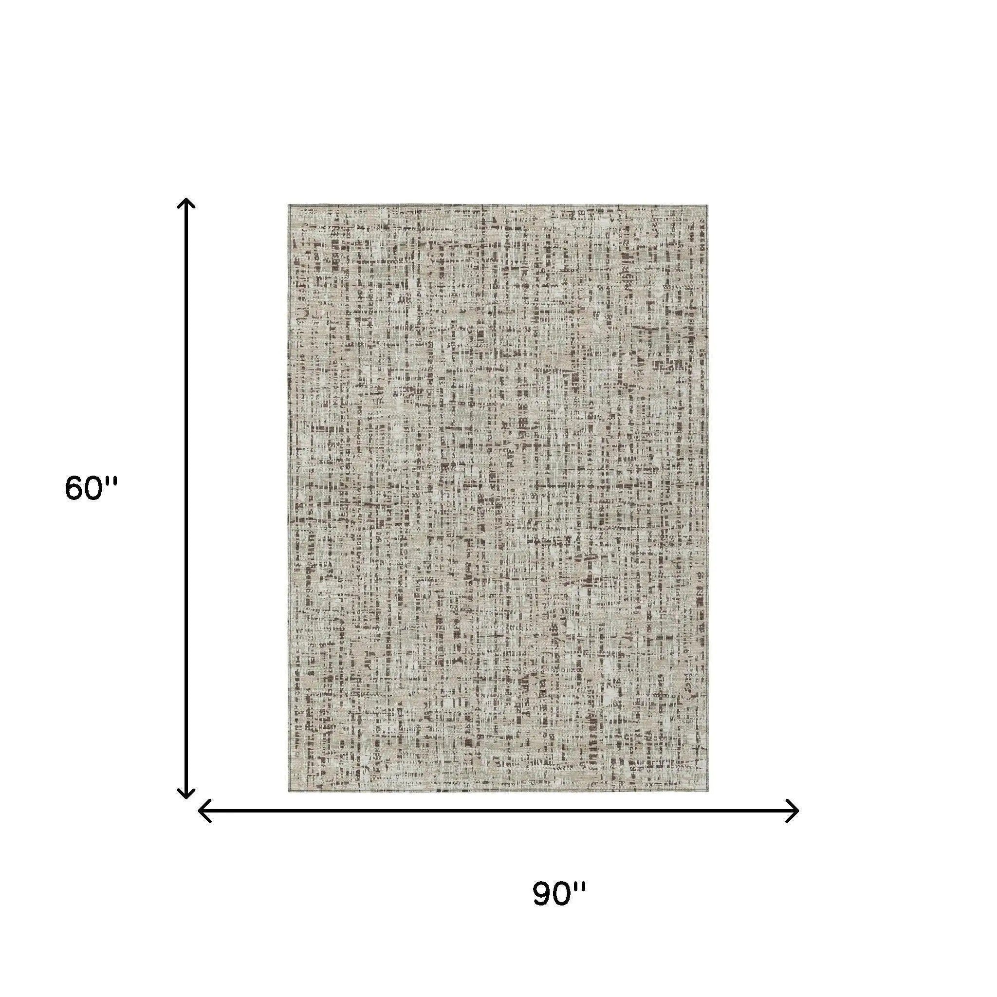 5' X 8' Beige And Brown Abstract Washable Indoor Outdoor Area Rug Homeroots Outdoor