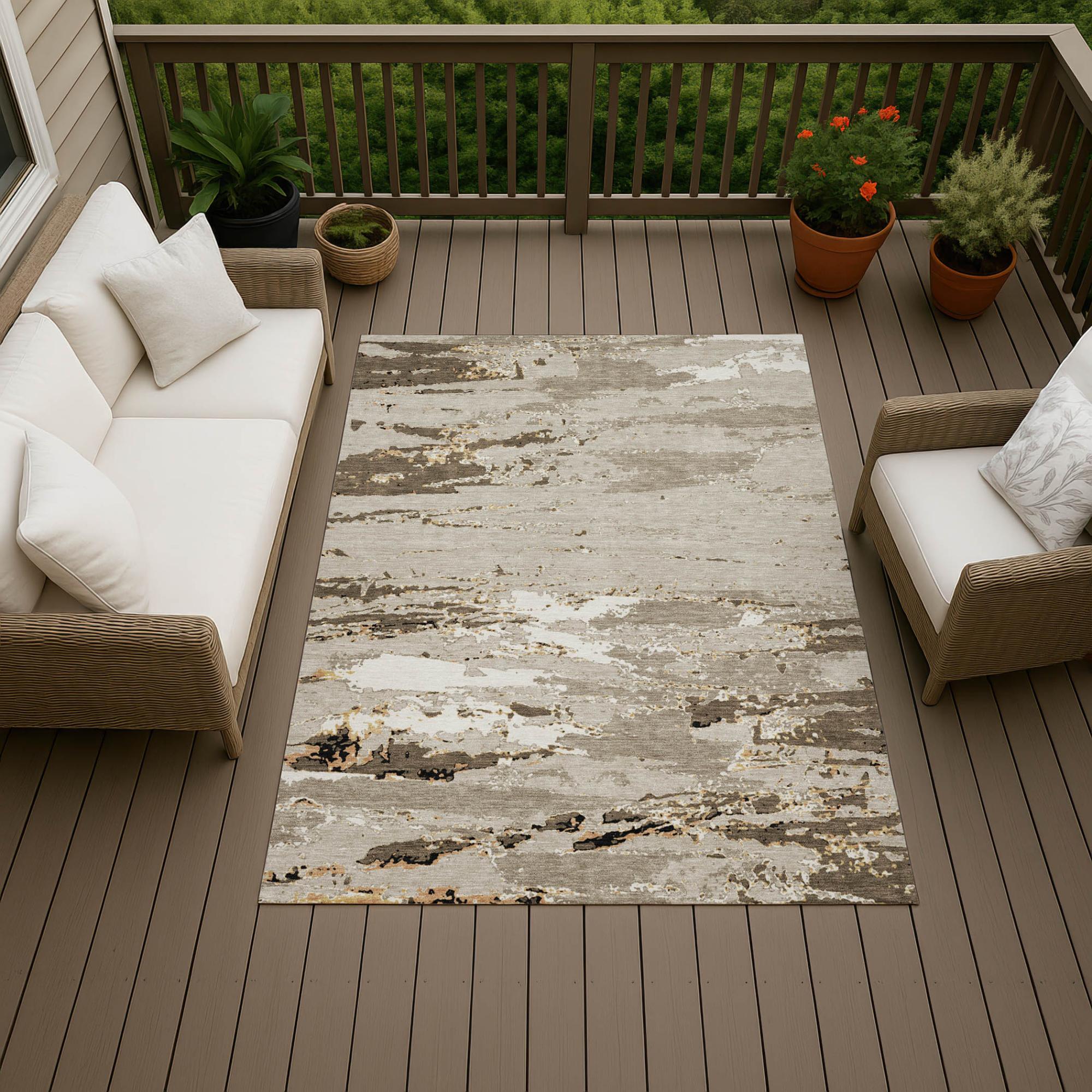 5' X 8' Beige And Brown Abstract Washable Indoor Outdoor Area Rug Homeroots Outdoor