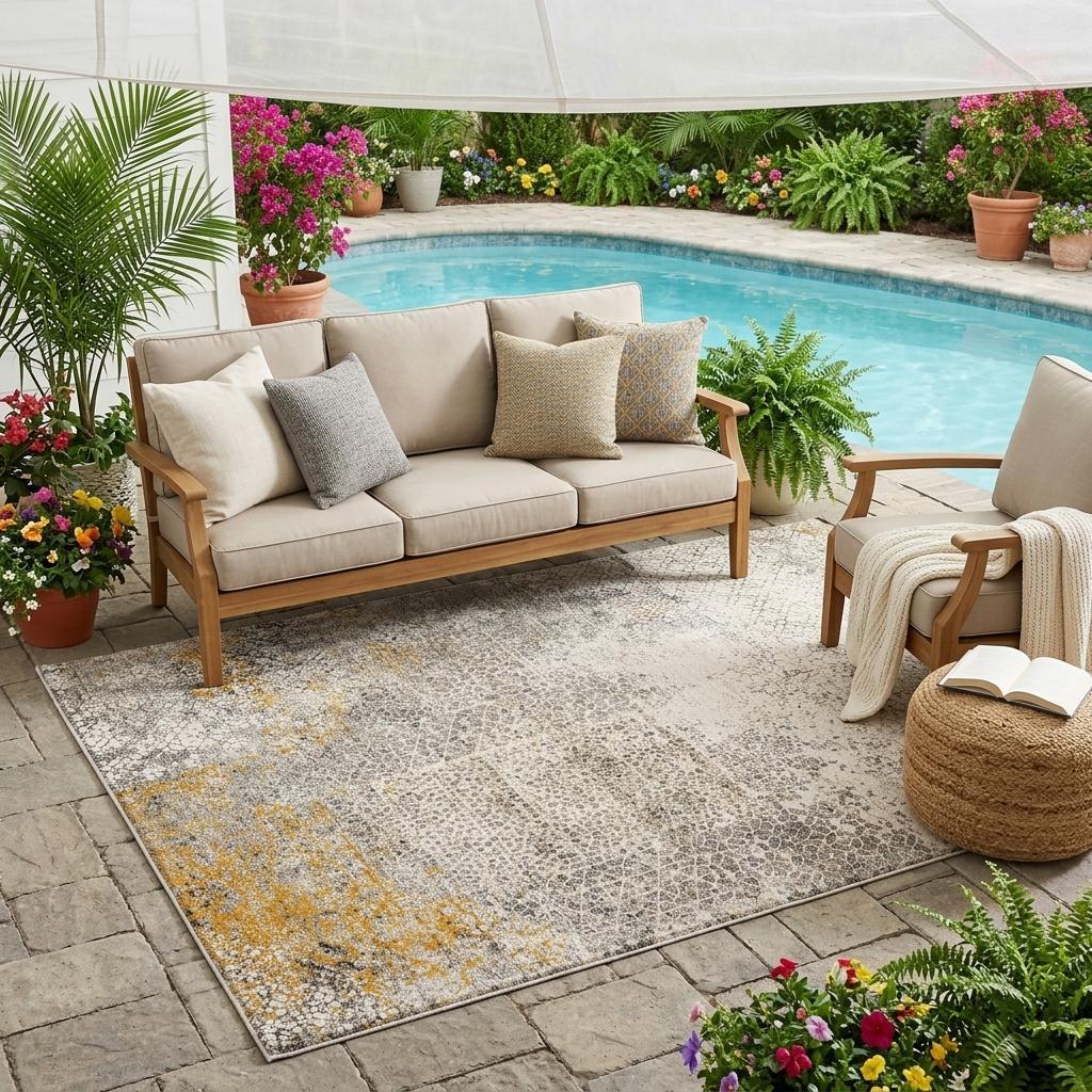 5' X 8' Beige And Brown Abstract Washable Indoor Outdoor Area Rug Homeroots Outdoor