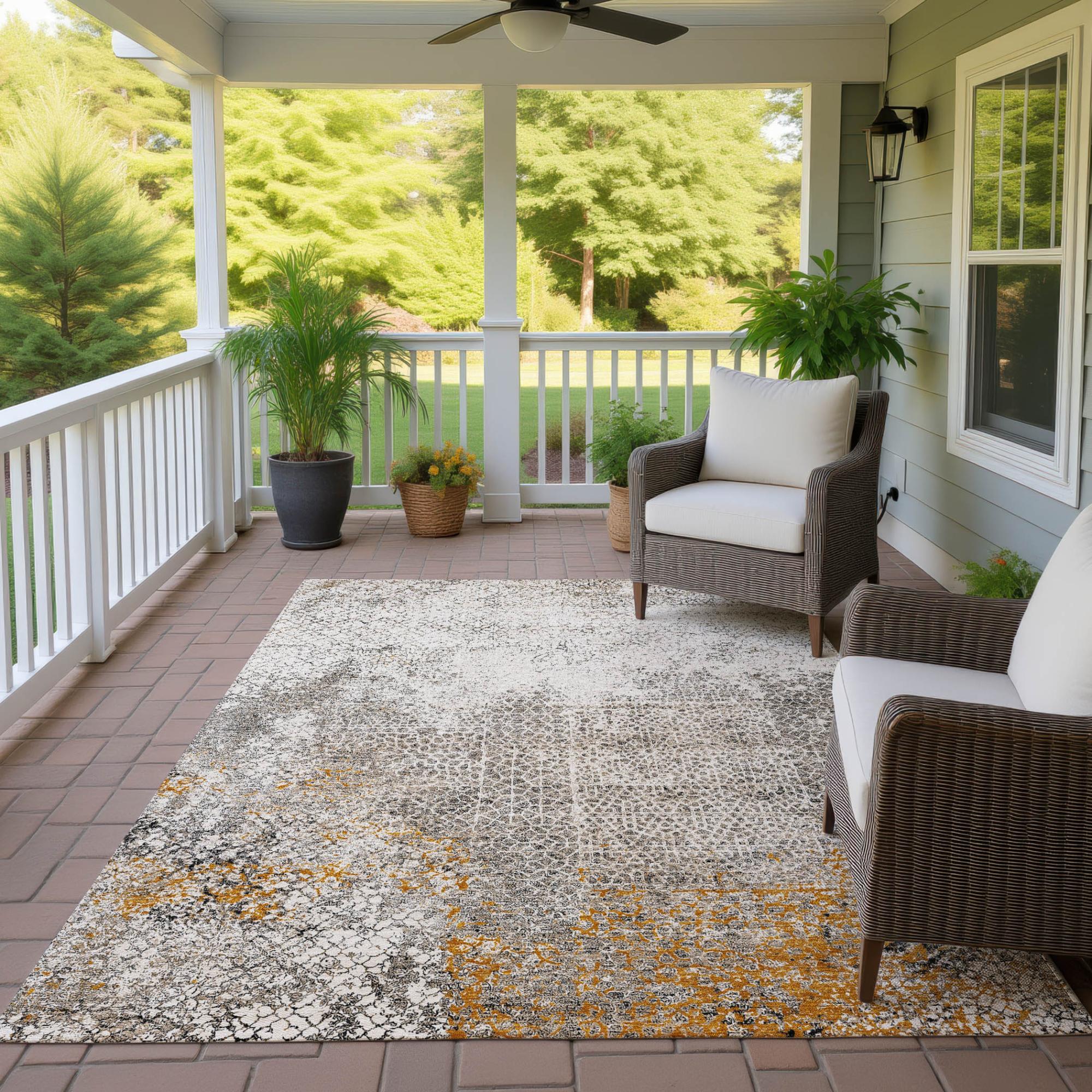 5' X 8' Beige And Brown Abstract Washable Indoor Outdoor Area Rug Homeroots Outdoor