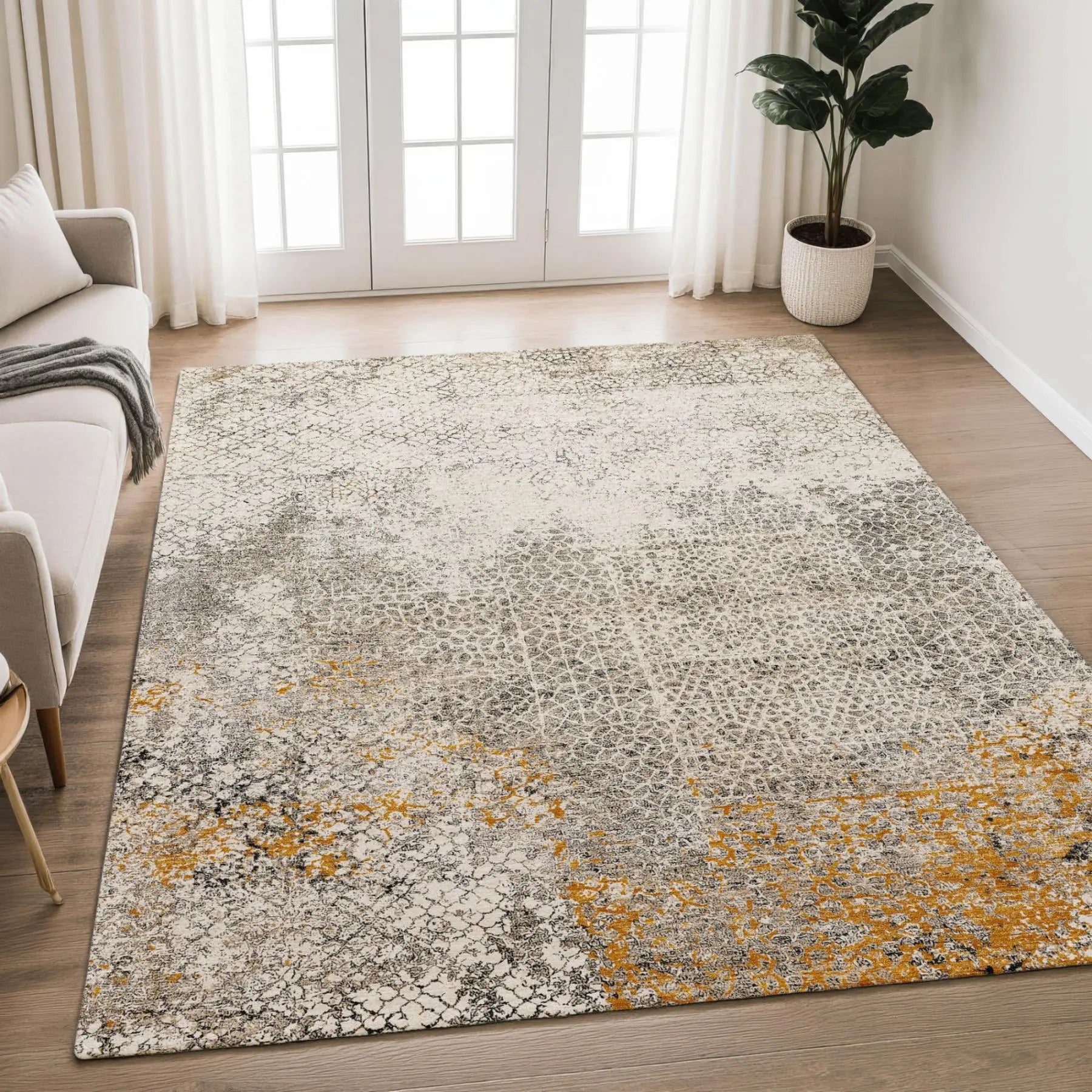 5' X 8' Beige And Brown Abstract Washable Indoor Outdoor Area Rug Homeroots Outdoor