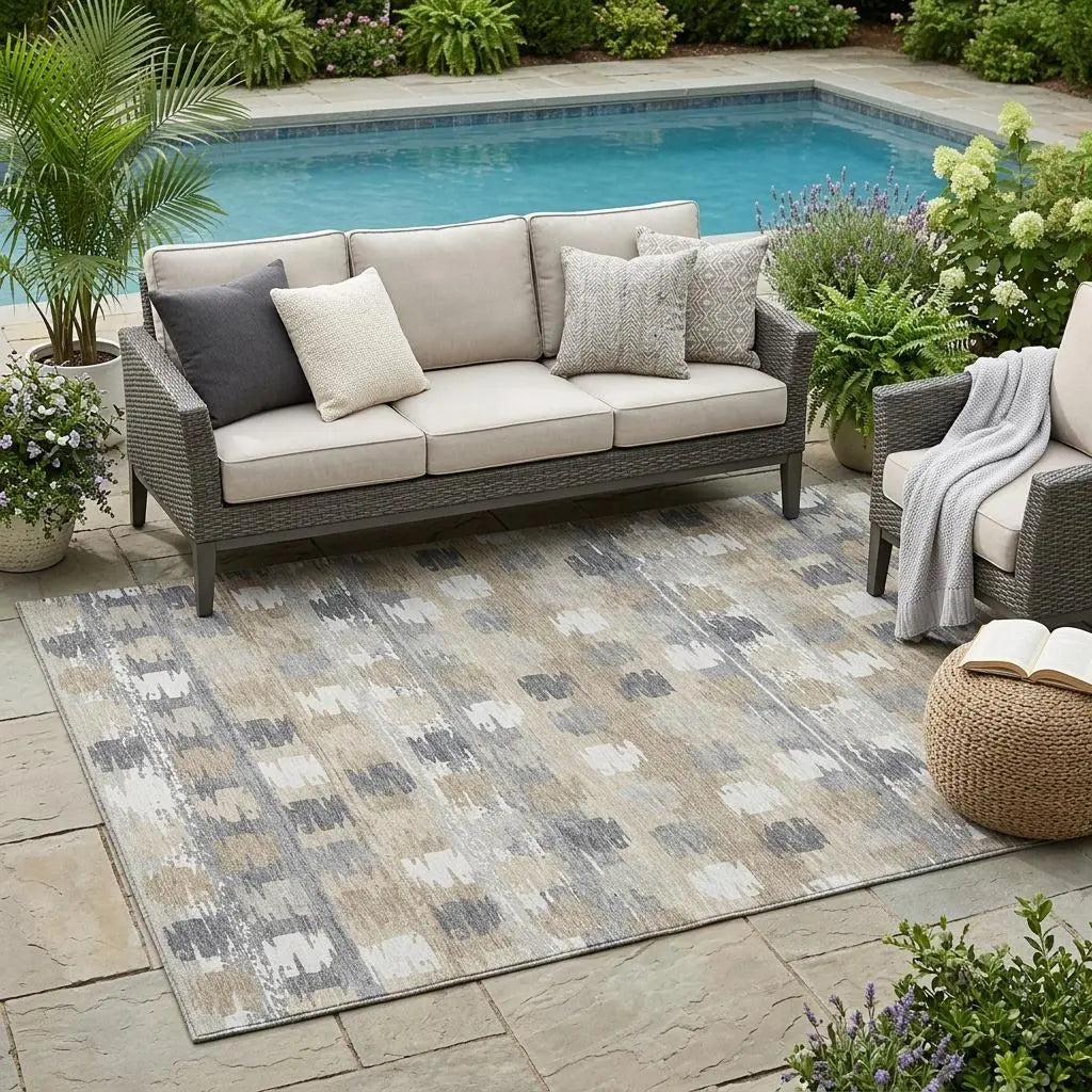 5' X 8' Beige And Brown Abstract Washable Indoor Outdoor Area Rug Homeroots Outdoor