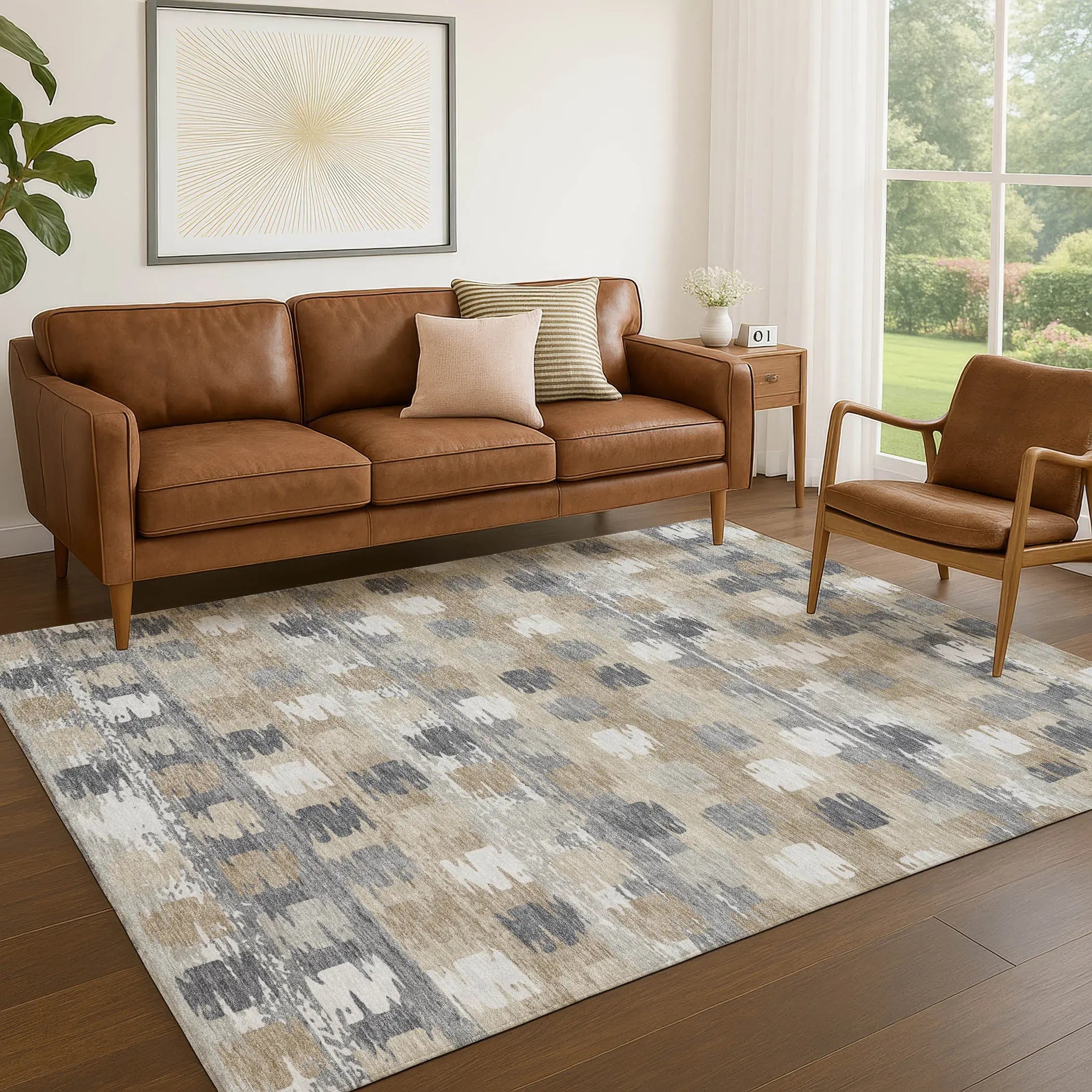 5' X 8' Beige And Brown Abstract Washable Indoor Outdoor Area Rug Homeroots Outdoor