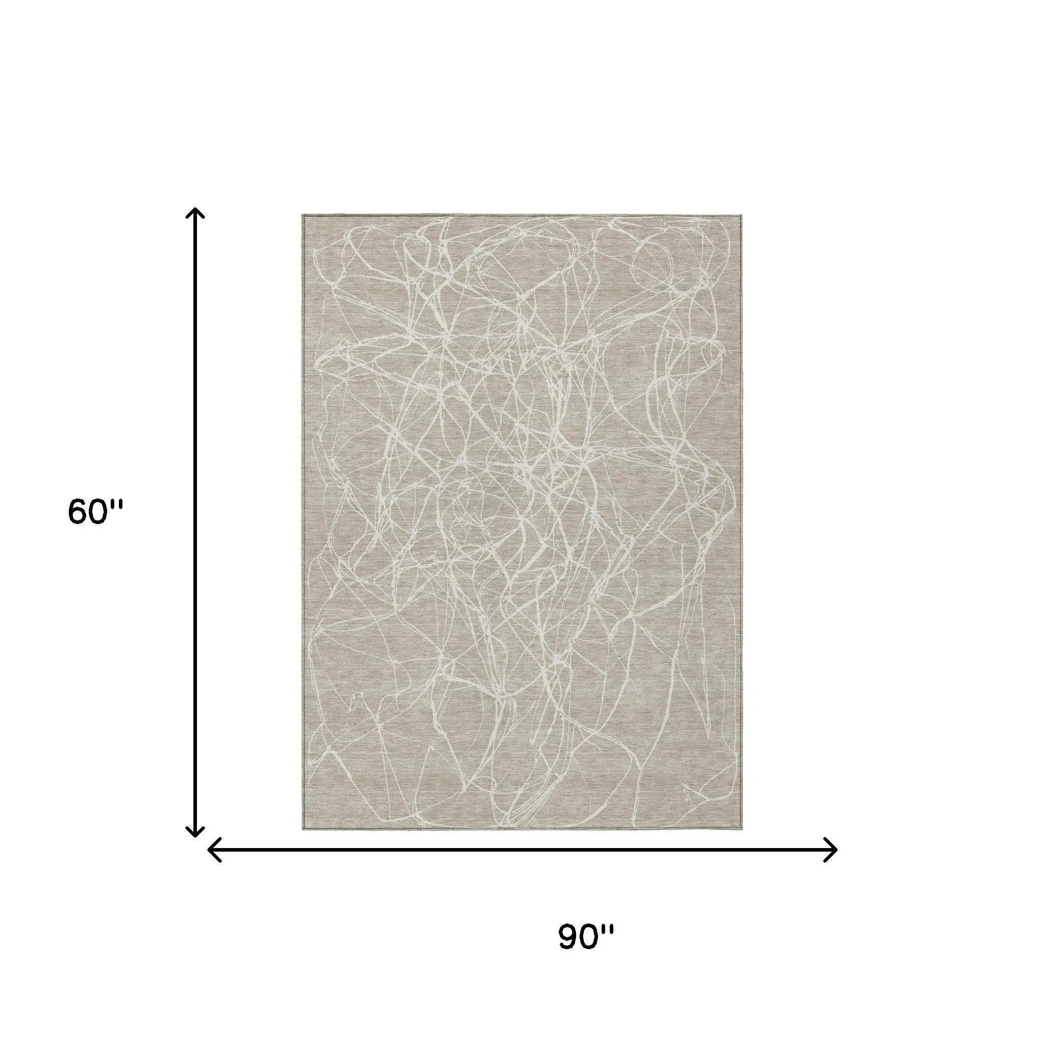 5' X 8' Beige And Brown Abstract Washable Indoor Outdoor Area Rug Homeroots Outdoor