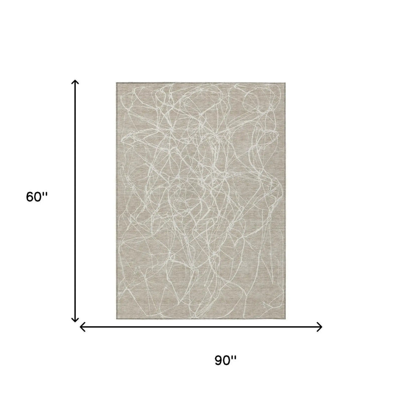 5' X 8' Beige And Brown Abstract Washable Indoor Outdoor Area Rug Homeroots Outdoor